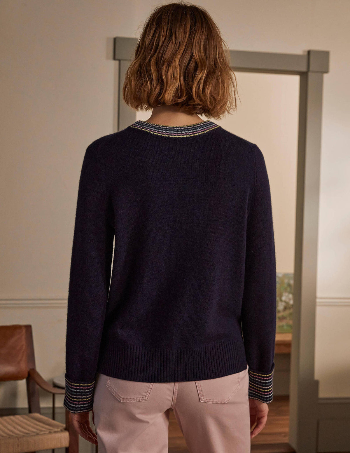 Kaschmirpullover mit Ärmelbündchen-Marineblau-3