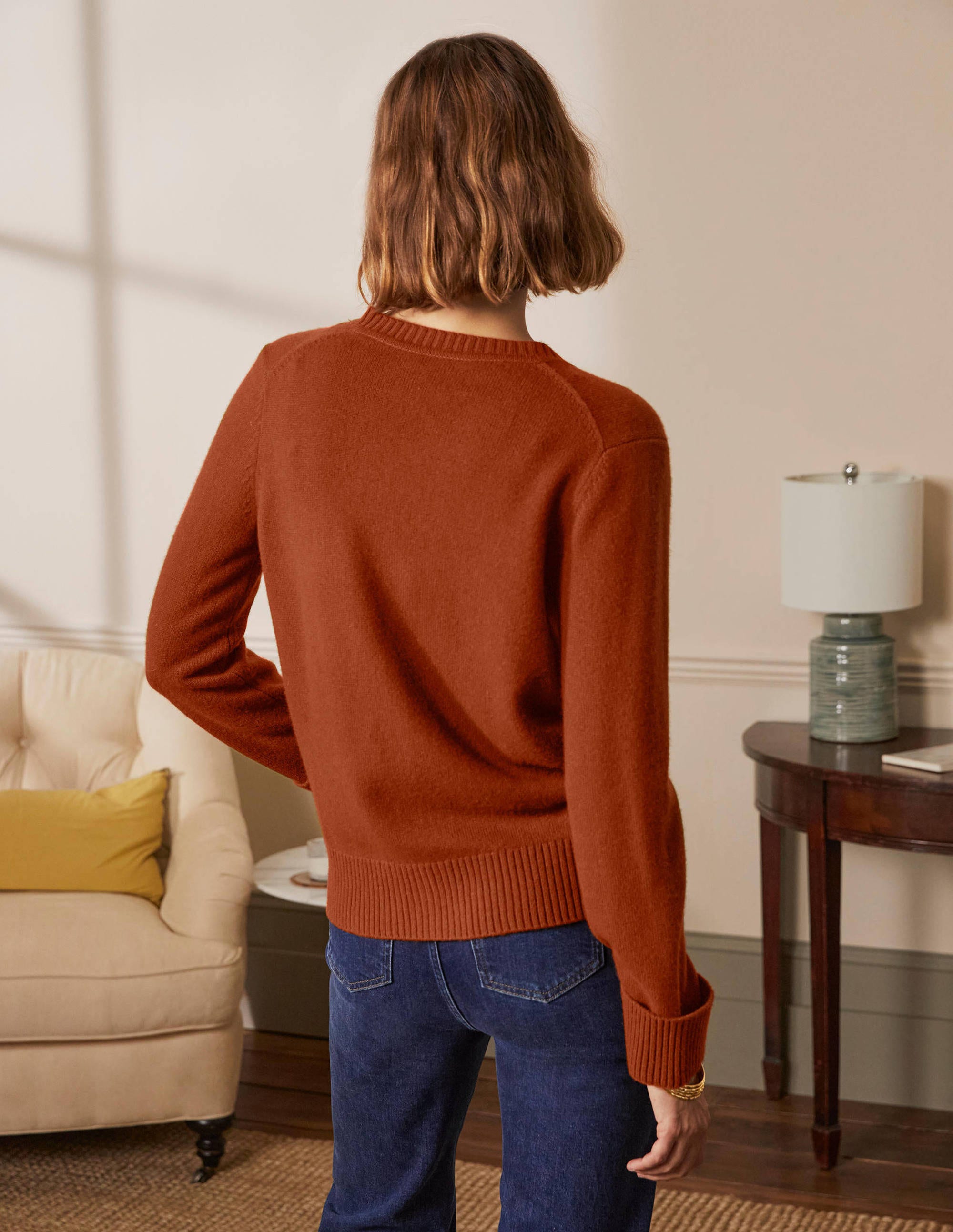 Kaschmircardigan mit Ärmelbündchen-Rostrot - Image 3