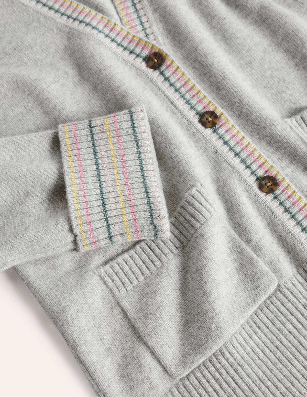 Kaschmircardigan mit Ärmelbündchen-Grau Melange-6