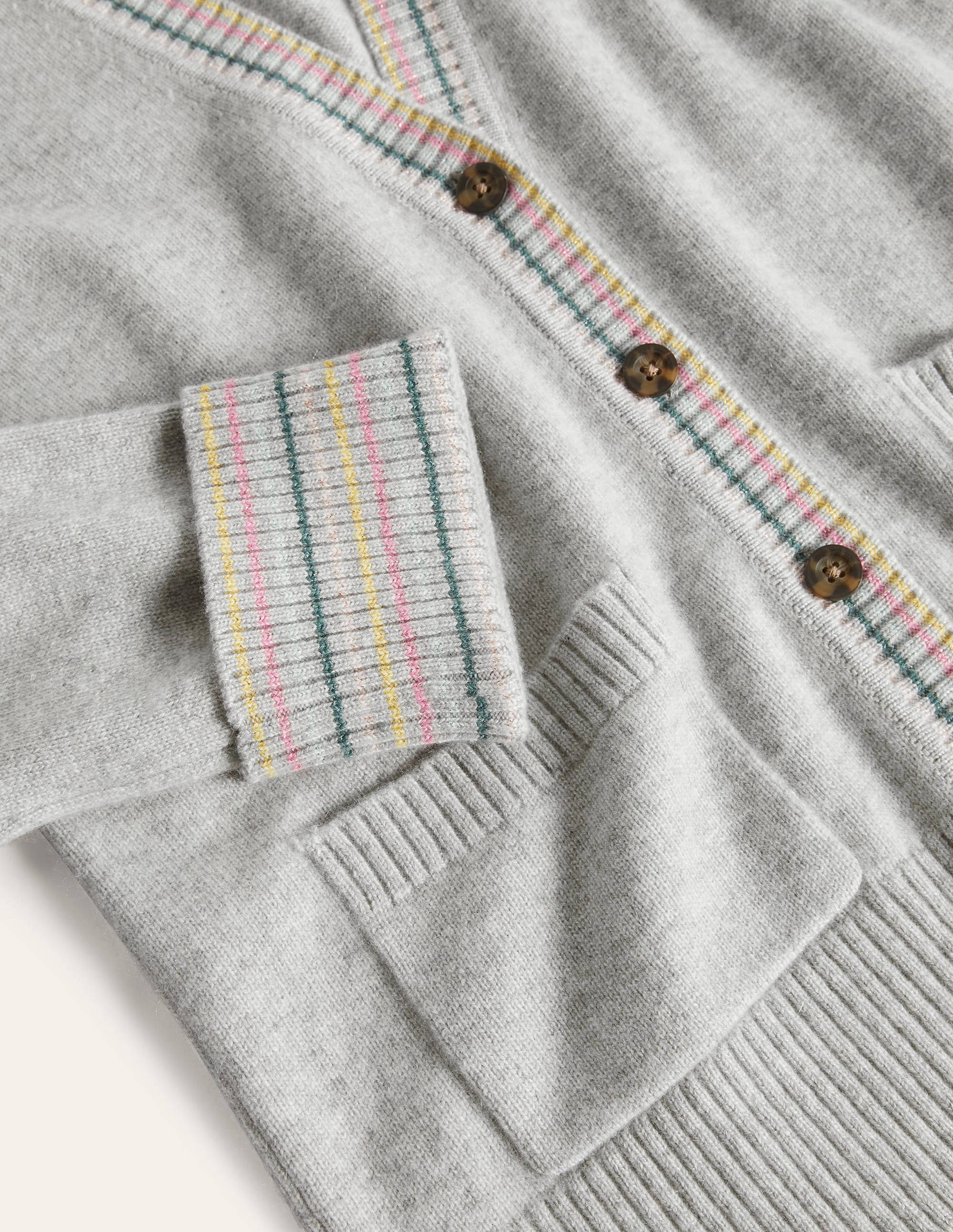 Kaschmircardigan mit Ärmelbündchen-Grau Melange - Image 6