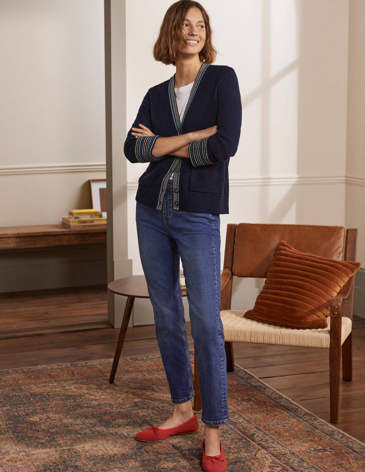 Kaschmircardigan mit Ärmelbündchen-Marineblau - Image 1