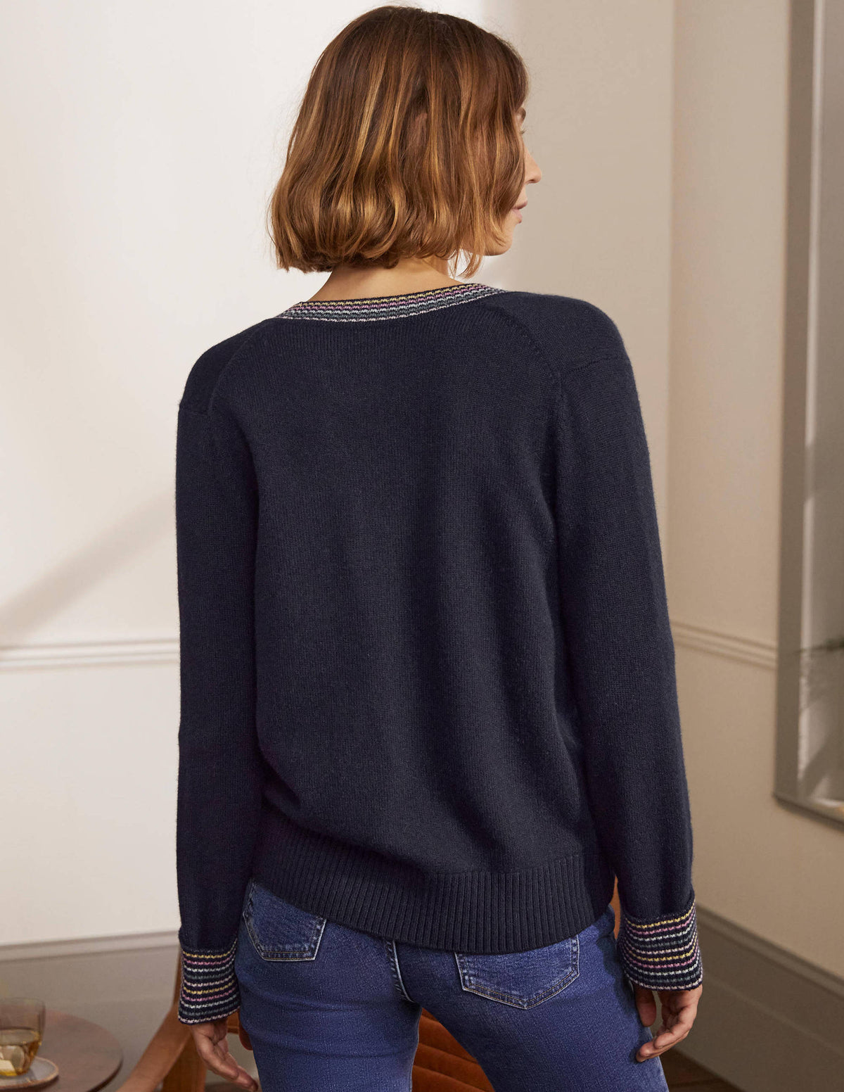 Kaschmircardigan mit Ärmelbündchen-Marineblau - Image 3