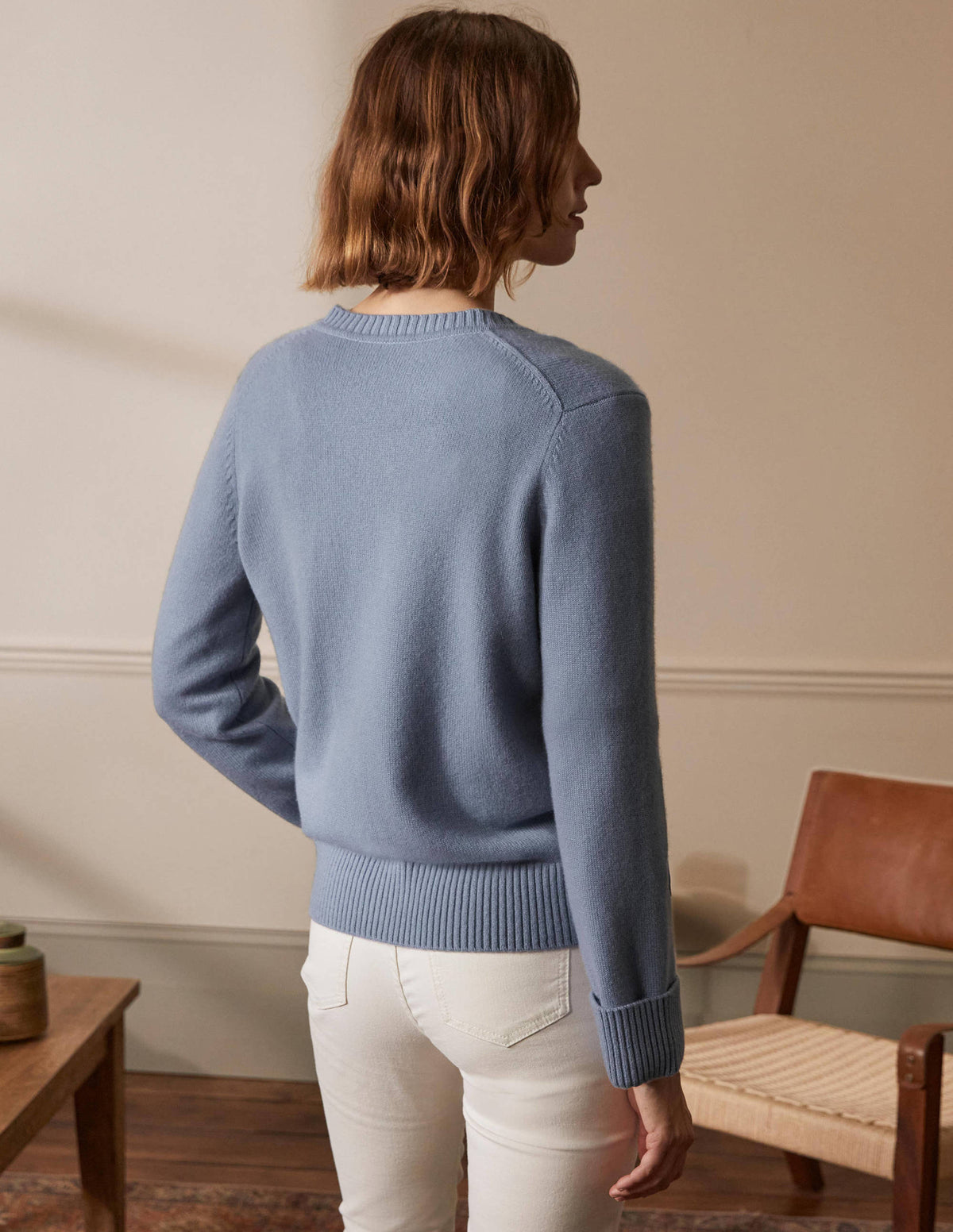 Kaschmircardigan mit Ärmelbündchen-Helles Lapisblau - Image 3