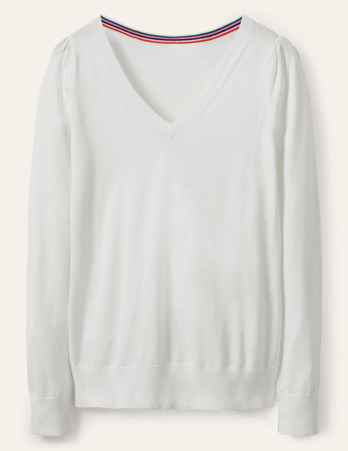 Cotton V-Neck Jumper-Ivory-5