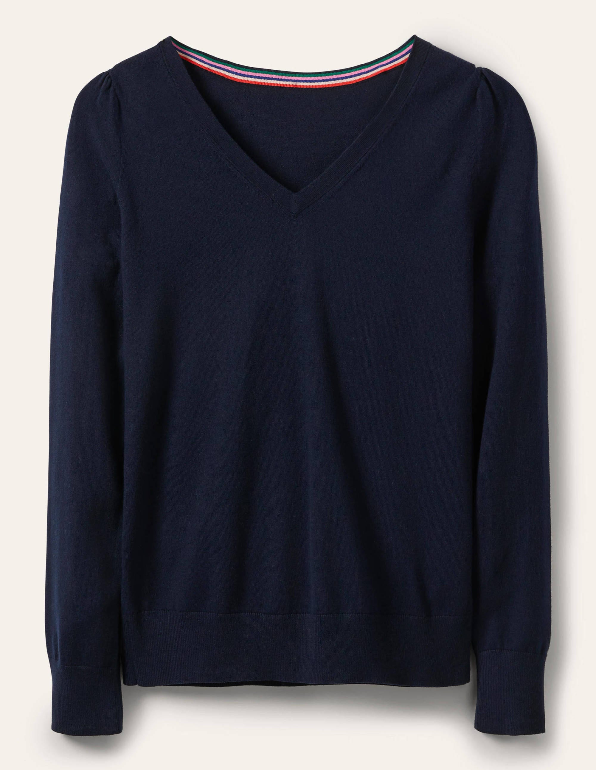 Cotton V-Neck Jumper-Navy - Image 9