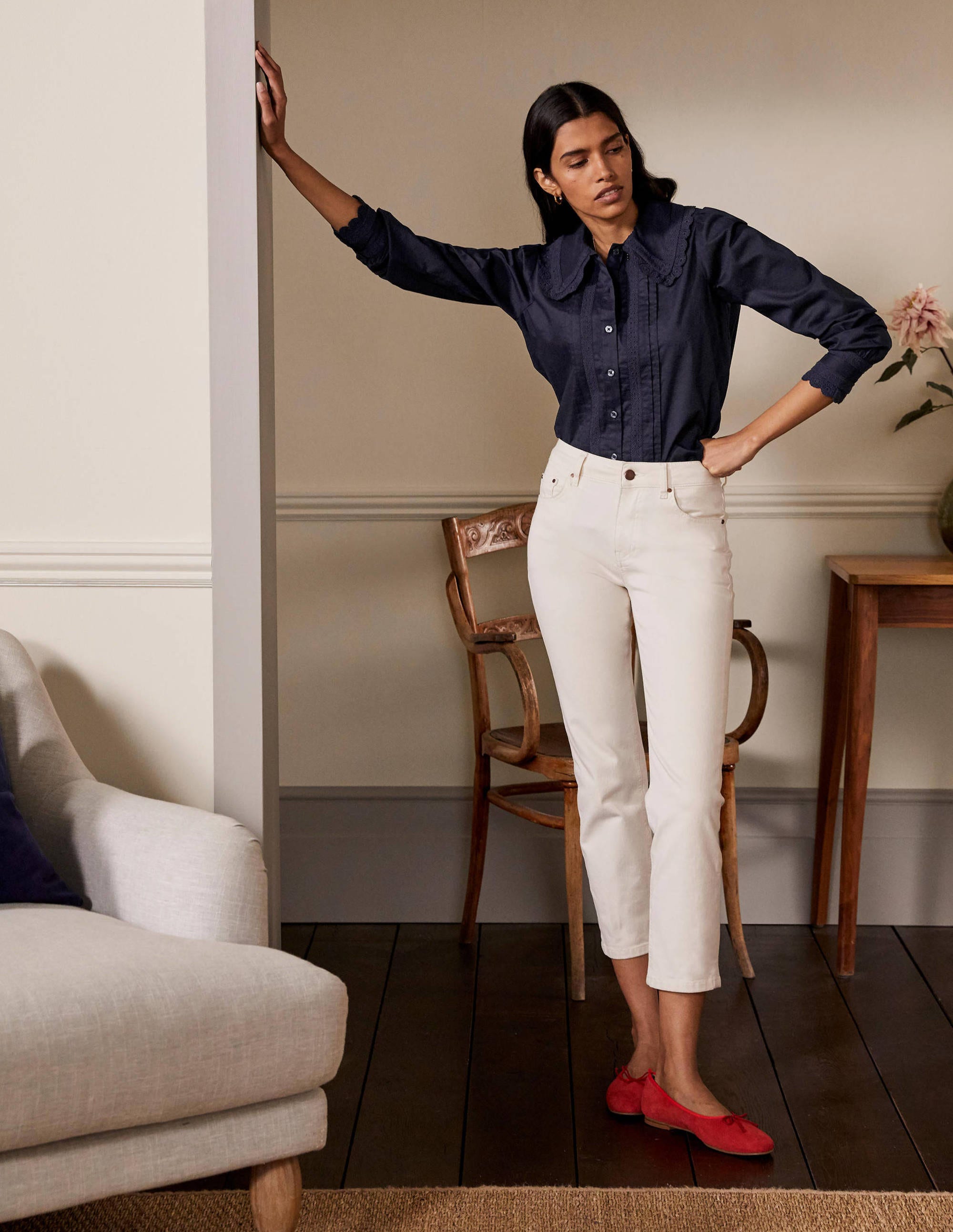 Clare Broderie Shirt-Navy - Image 4