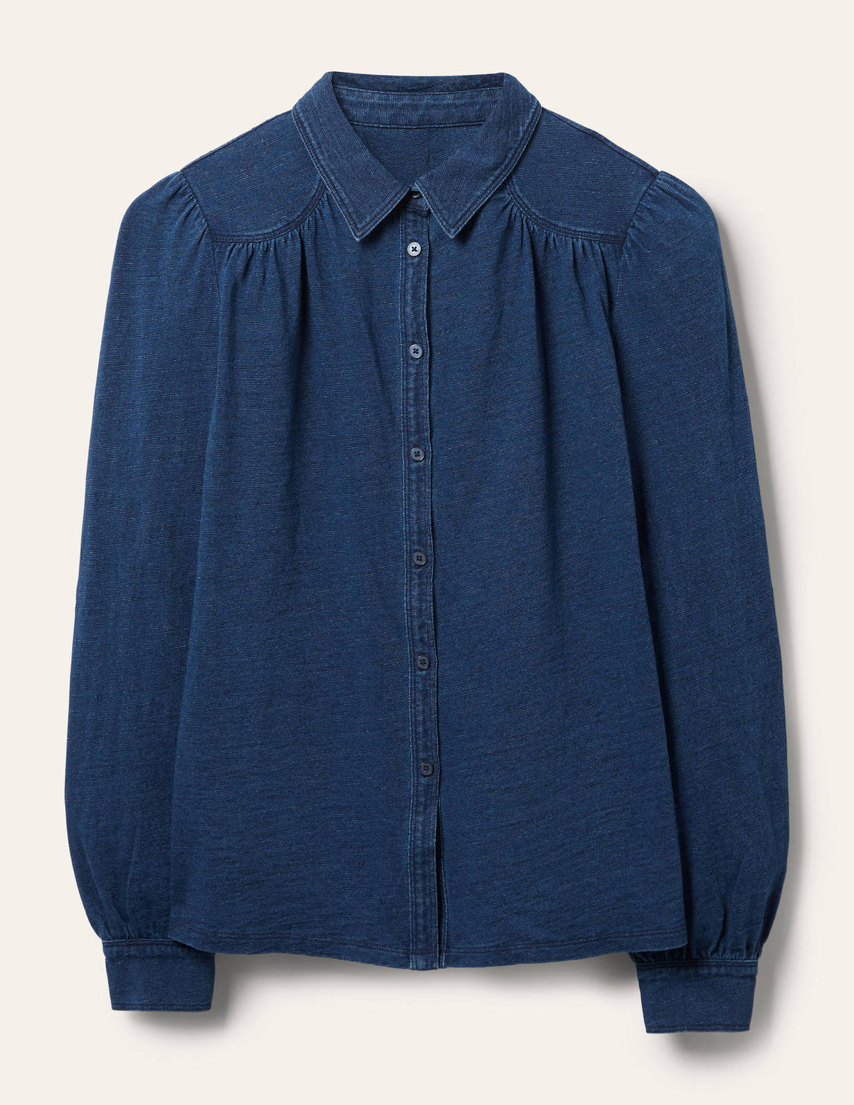 Chemise froncée en jersey-Indigo moyen - Image 5
