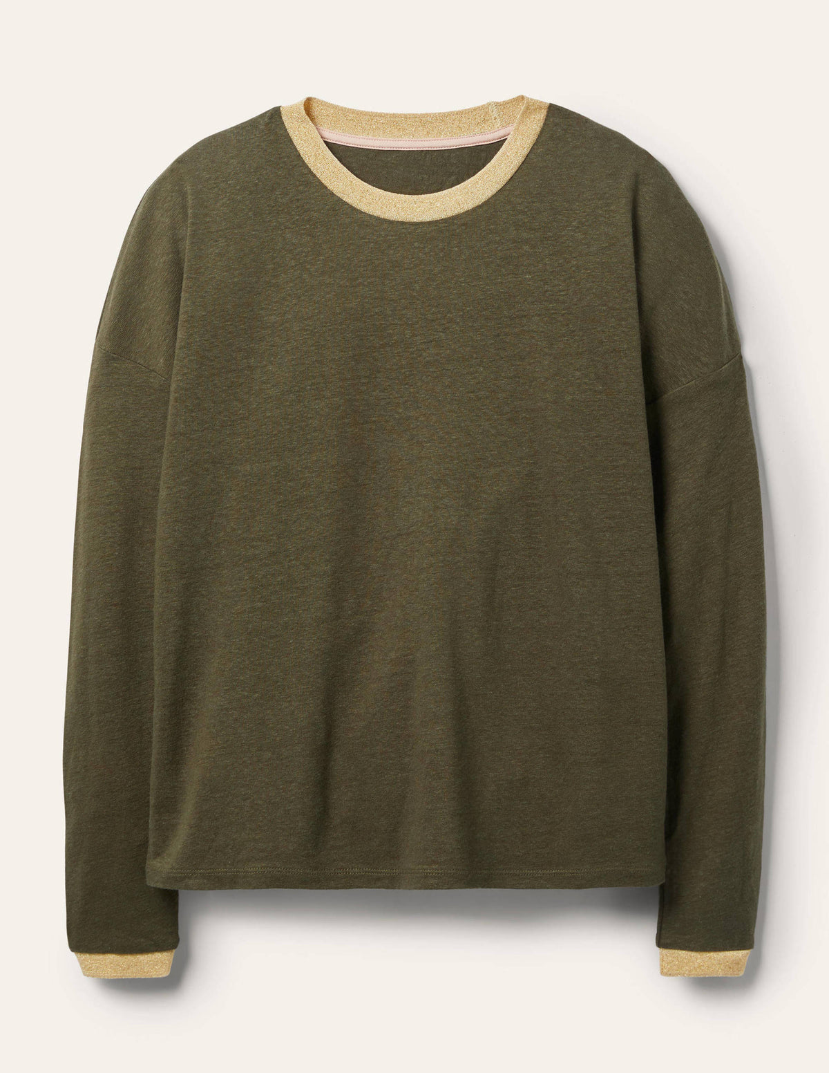 Jersey-T-Shirt mit glitzerndem Ausschnitt-Klassisches Khaki - Image 5