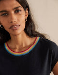Linen Sparkle Short Sleeve Tee-Navy