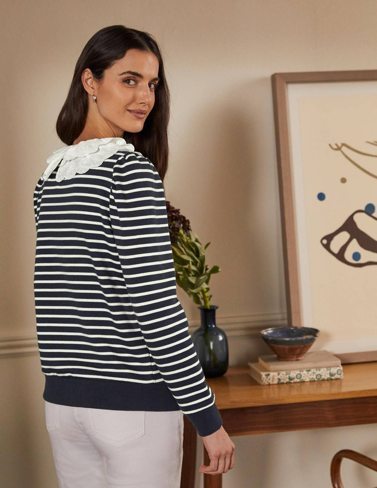 Hattie Sweatshirt mit Kragen-Navy/Naturweiß - Image 3