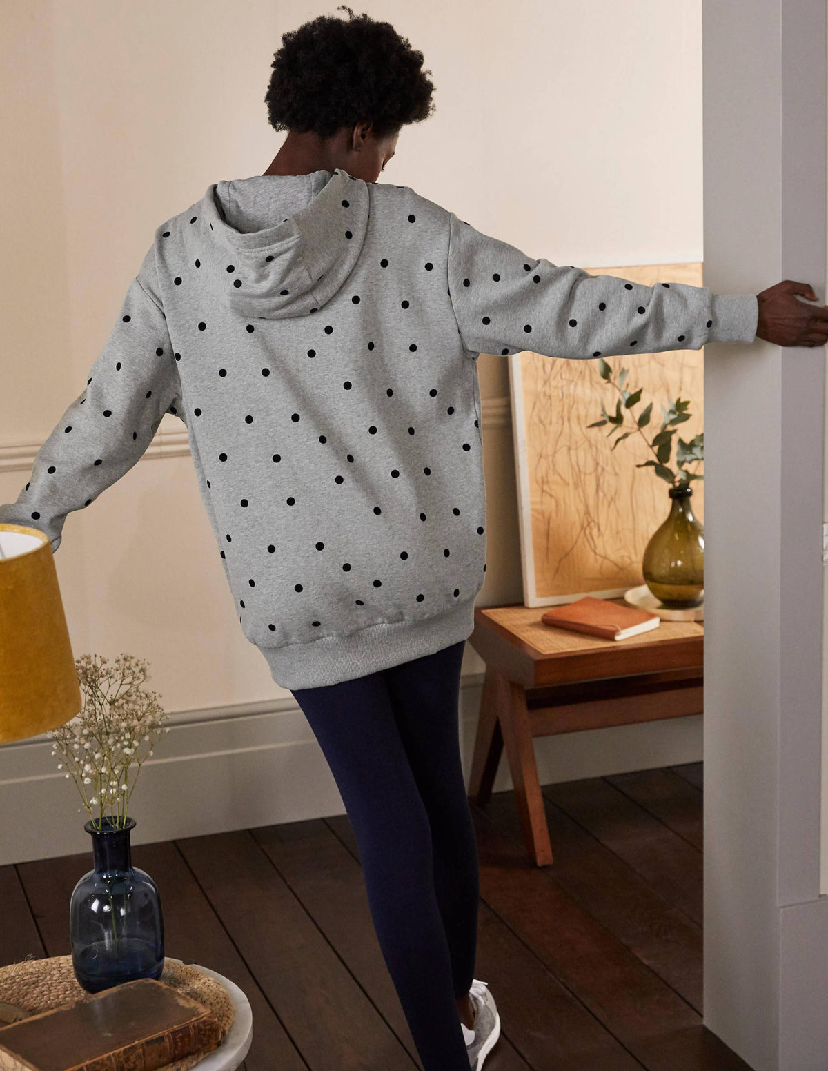 Oversize-Hoodie-Grau Meliert, Beflockte Tupfen - Image 2