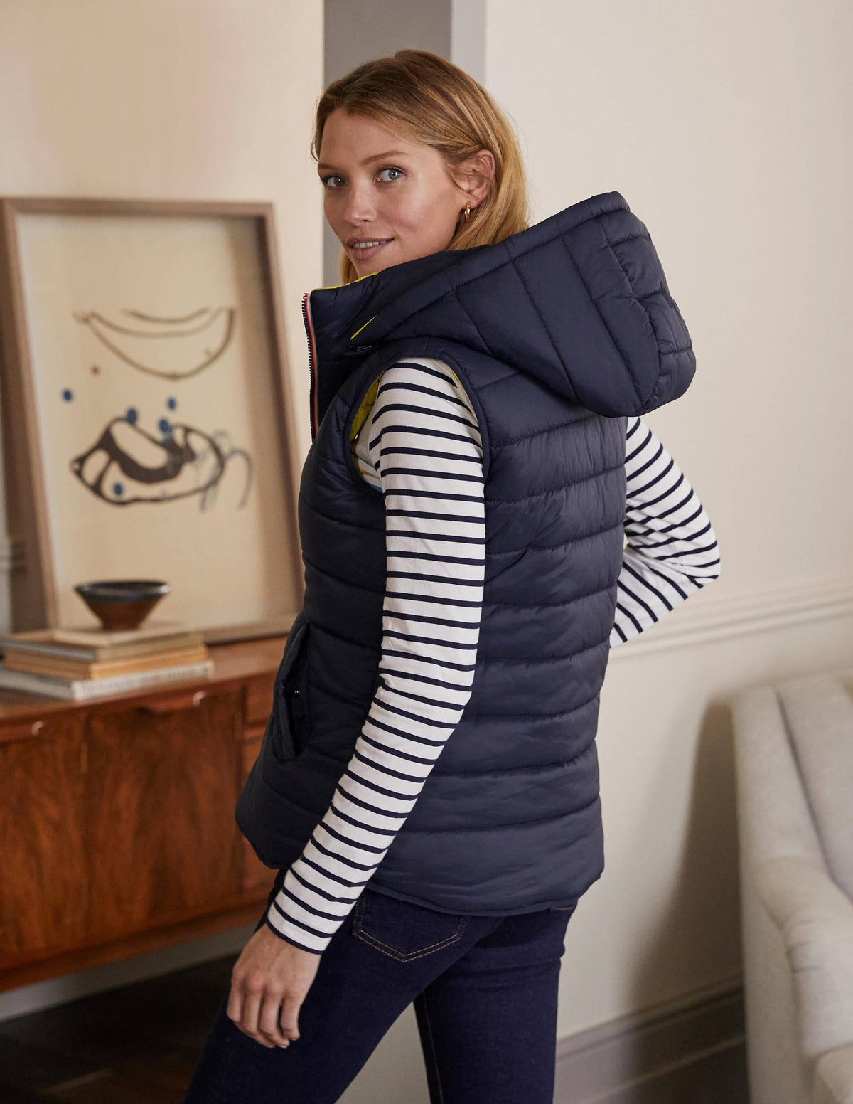 Blouson sans manches léger et réversible-Bleu marine/mimosa - Image 3