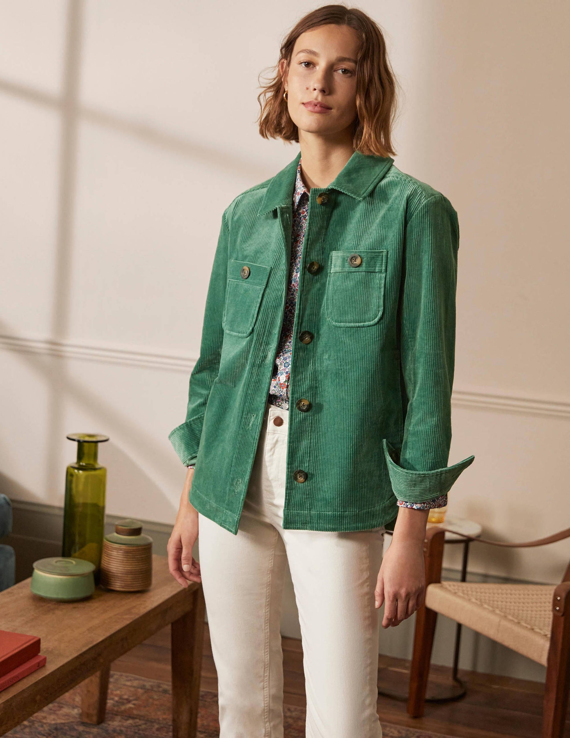 Veste-chemise en velours côtelé-Vert sauge-4