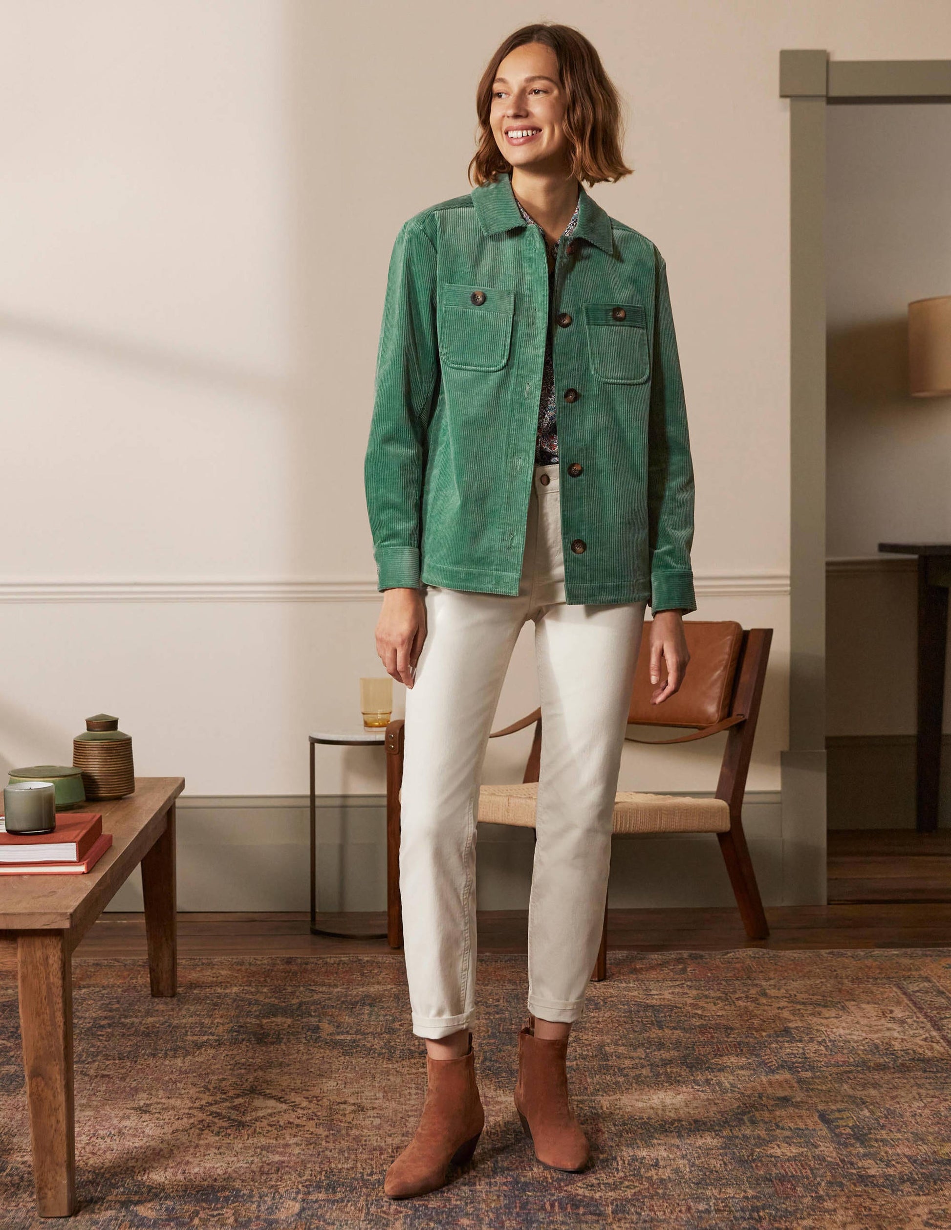 Veste-chemise en velours côtelé-Vert sauge-3