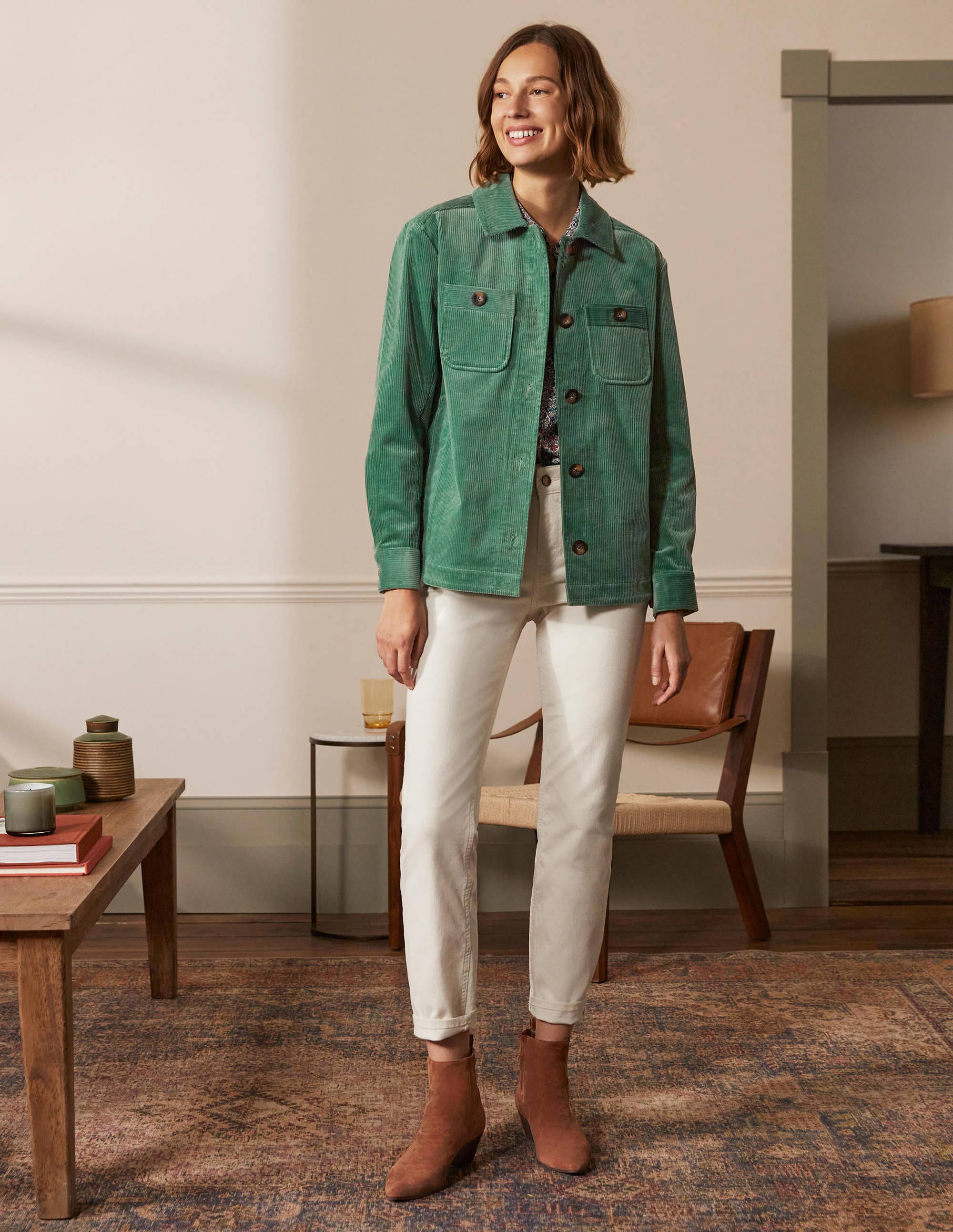 Veste-chemise en velours côtelé-Vert sauge - Image 3