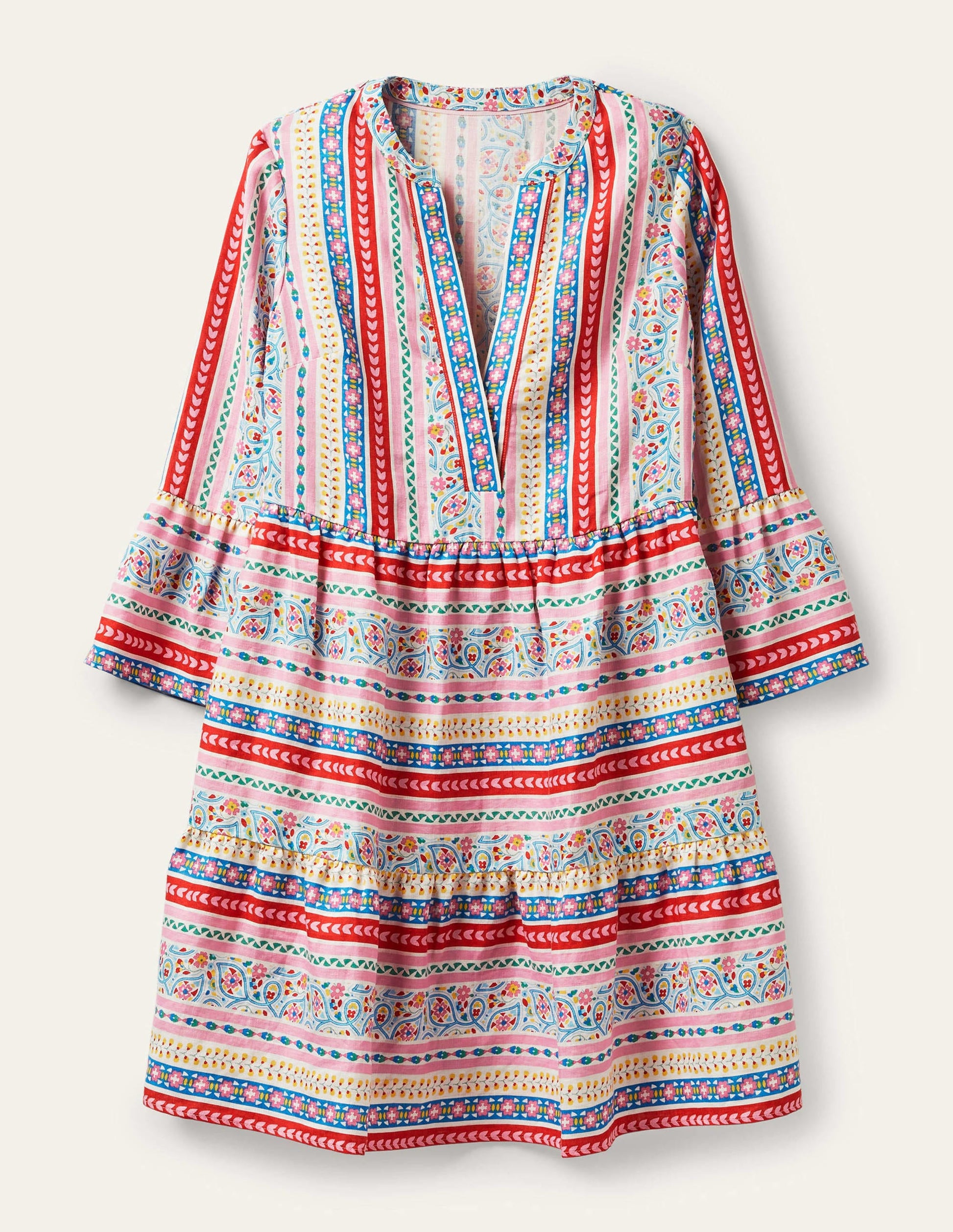 Lässiges Stufenkleid aus Leinen-Naturweiß, Exotische Borten-4