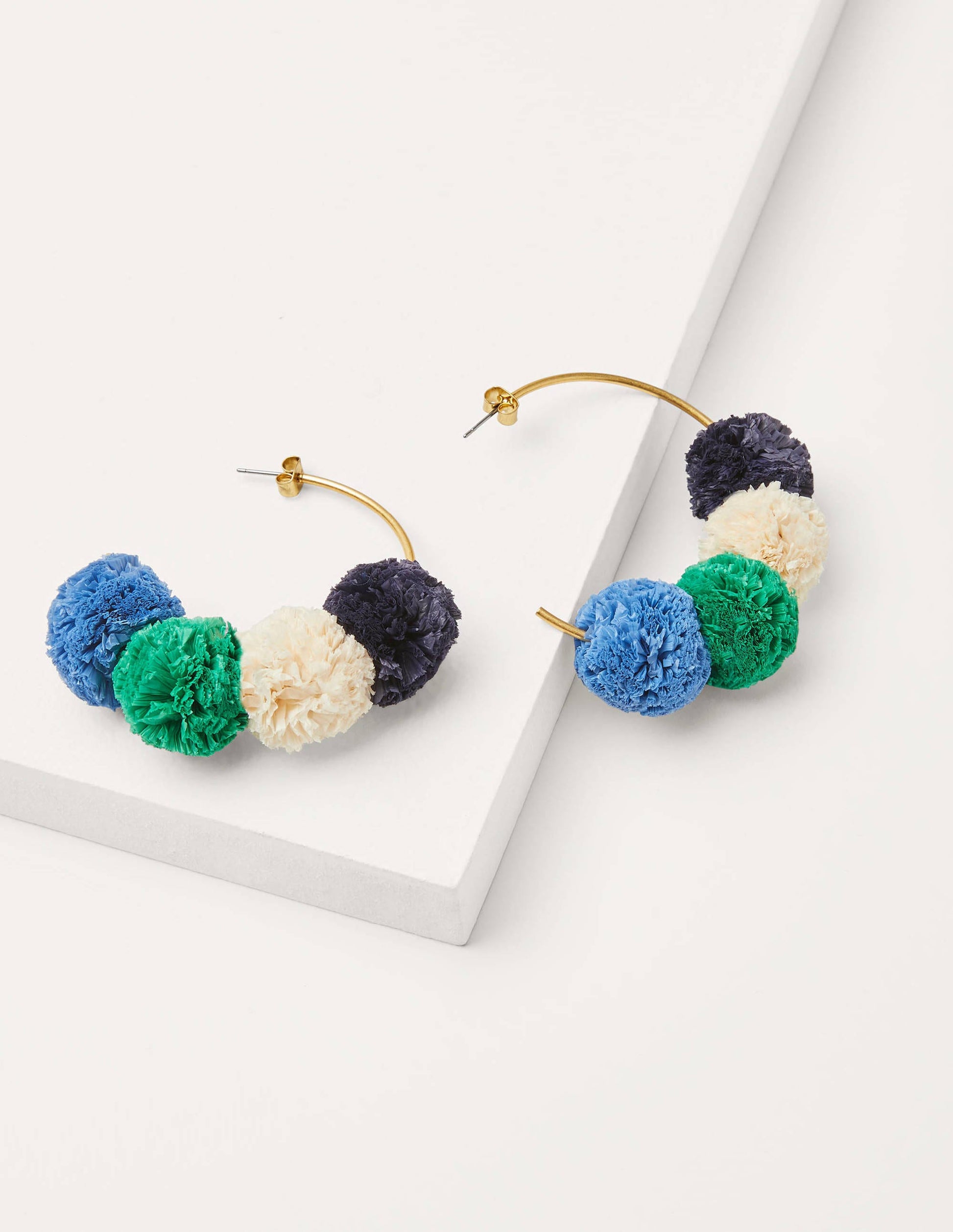 Raffia Pompom Hoops-Blue Multi-1