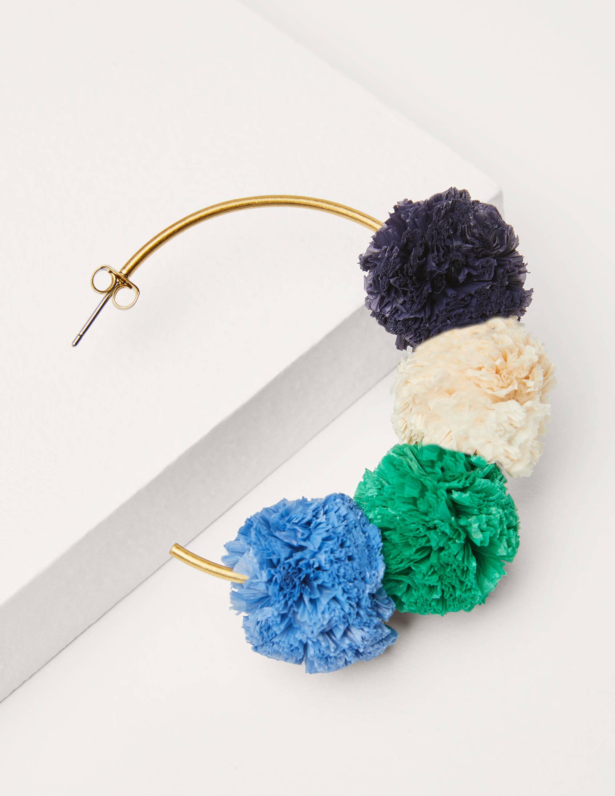 Raffia Pompom Hoops-Blue Multi - Image 2