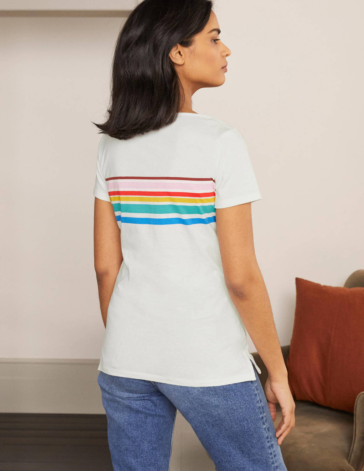 Kurzärmliges Bretonshirt-Regenbogen auf der Brust-3