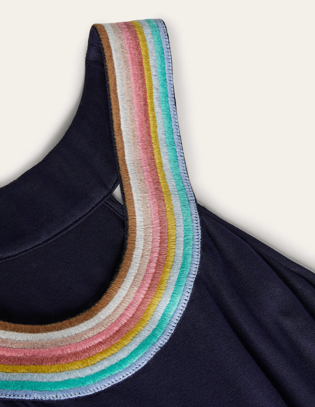 Striped Neck Jersey Maxi Dress-Navy - Image 7