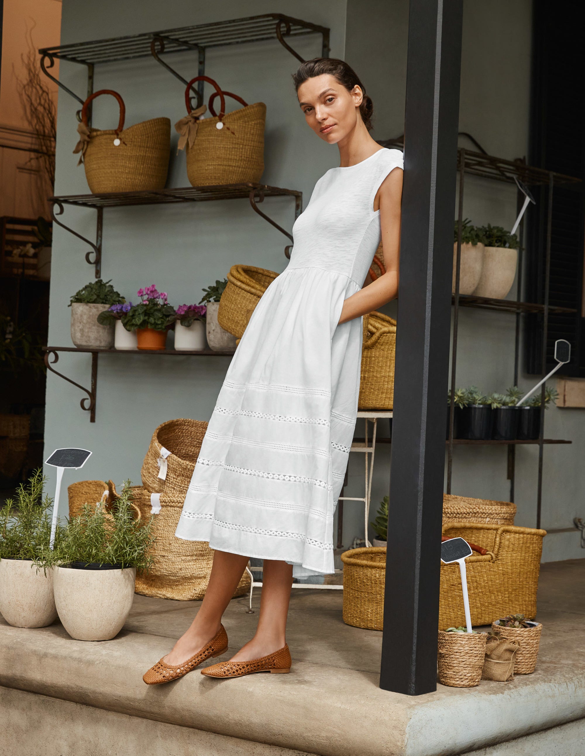 Midi-Webkleid aus Jersey mit Zierborten-Weiß - Image 7