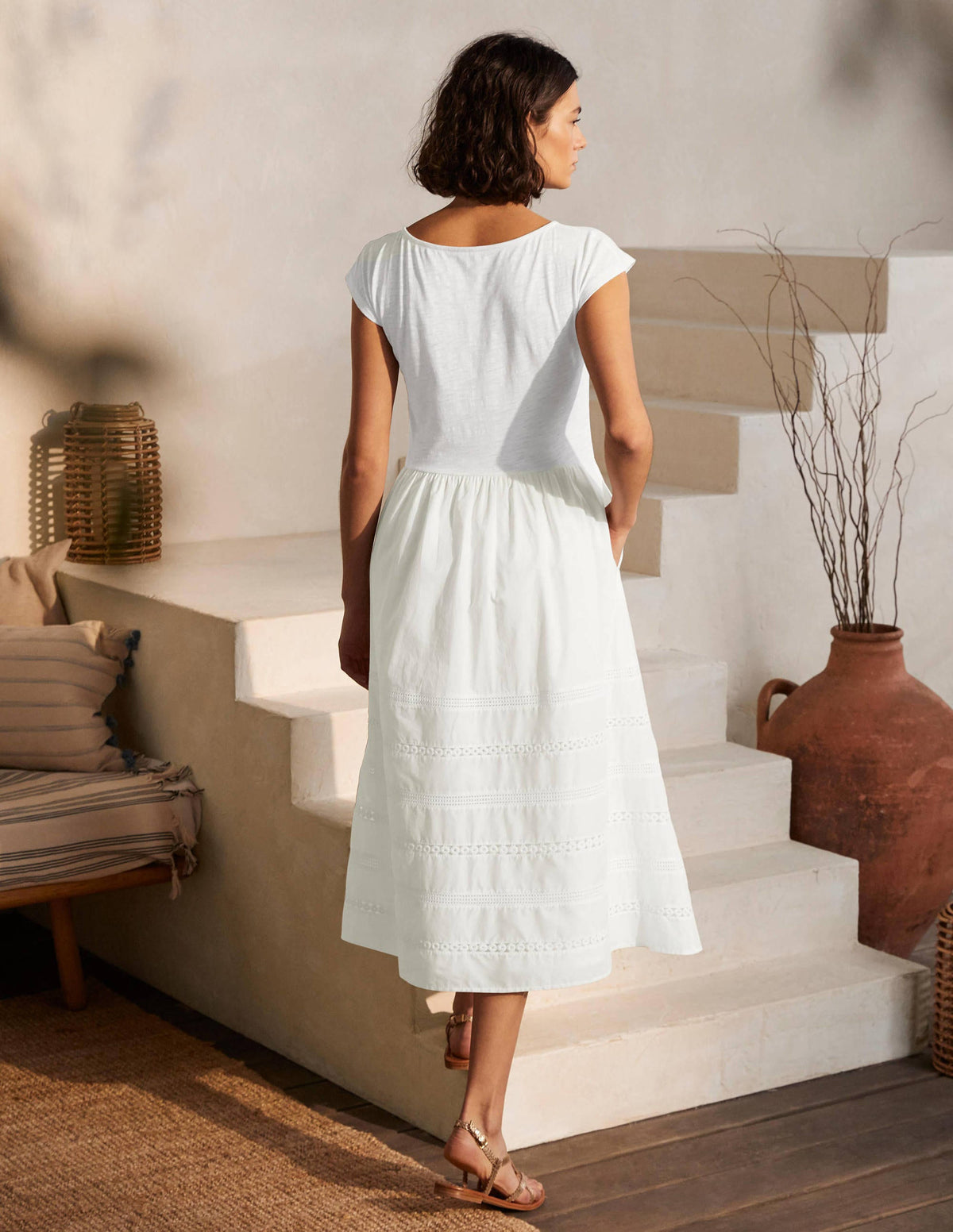 Midi-Webkleid aus Jersey mit Zierborten-Weiß-3