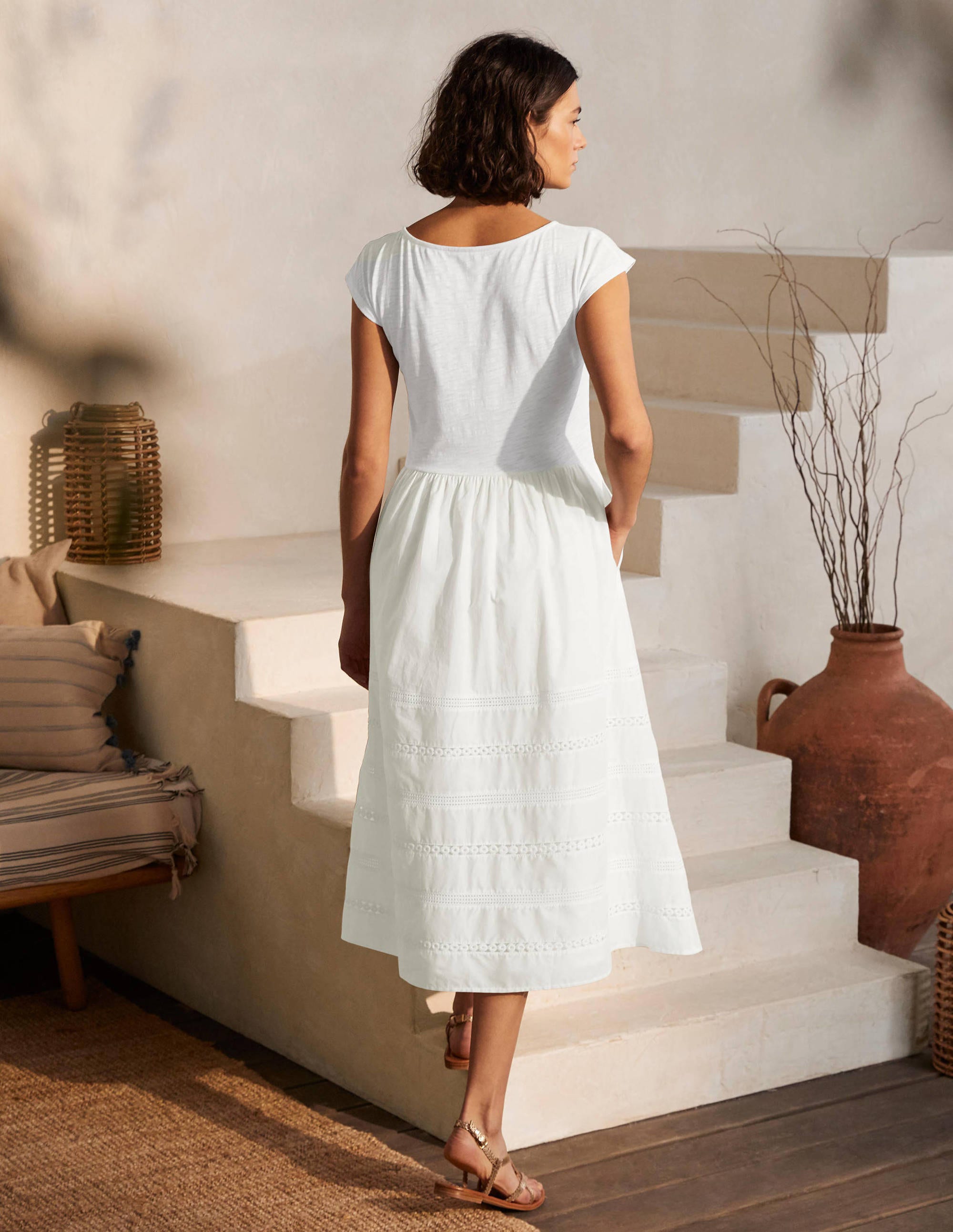 Midi-Webkleid aus Jersey mit Zierborten-Weiß - Image 3