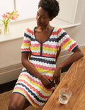 Robe Margie en maille-Rayé écume et rose festif