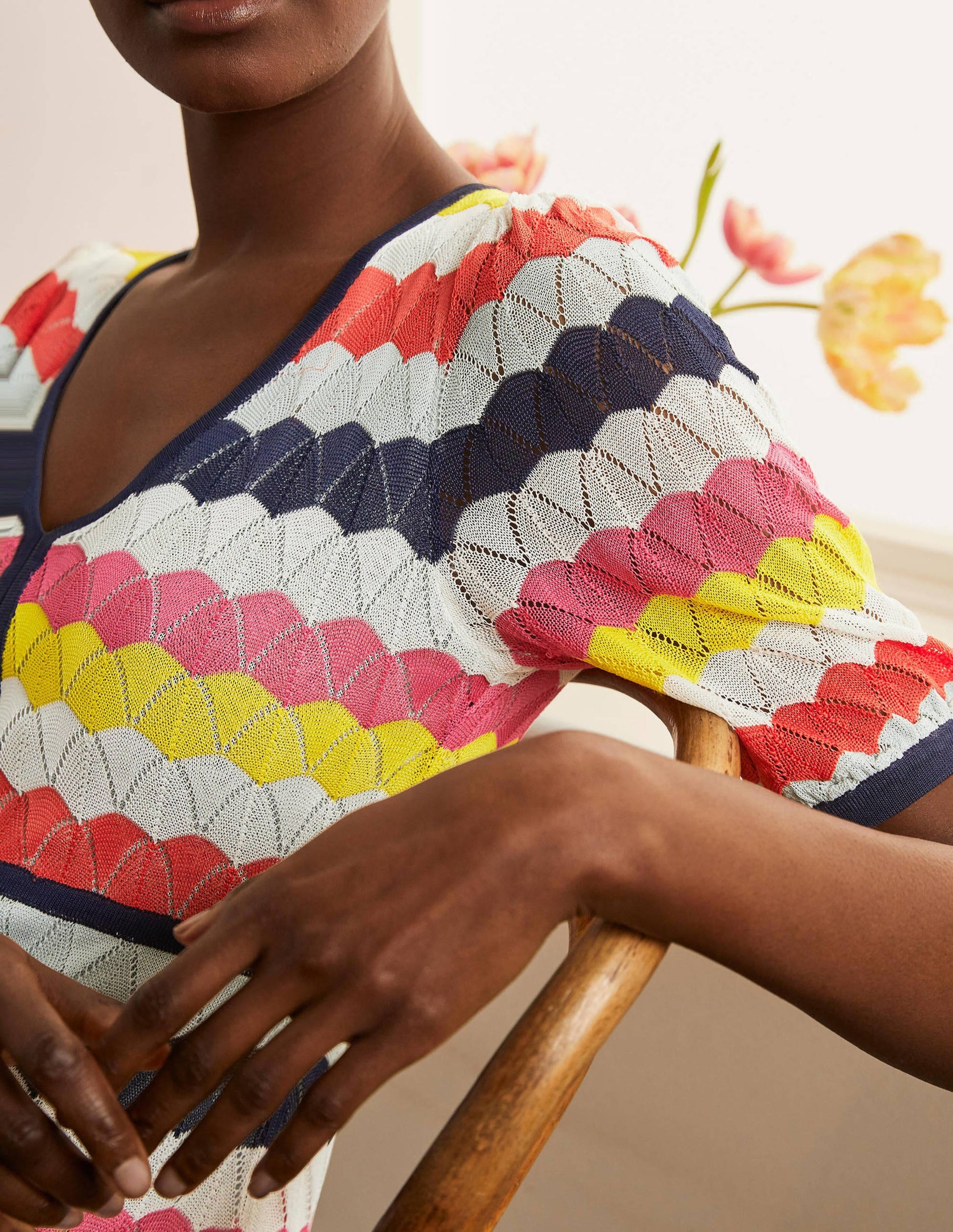 Robe Margie en maille-Rayé écume et rose festif-4