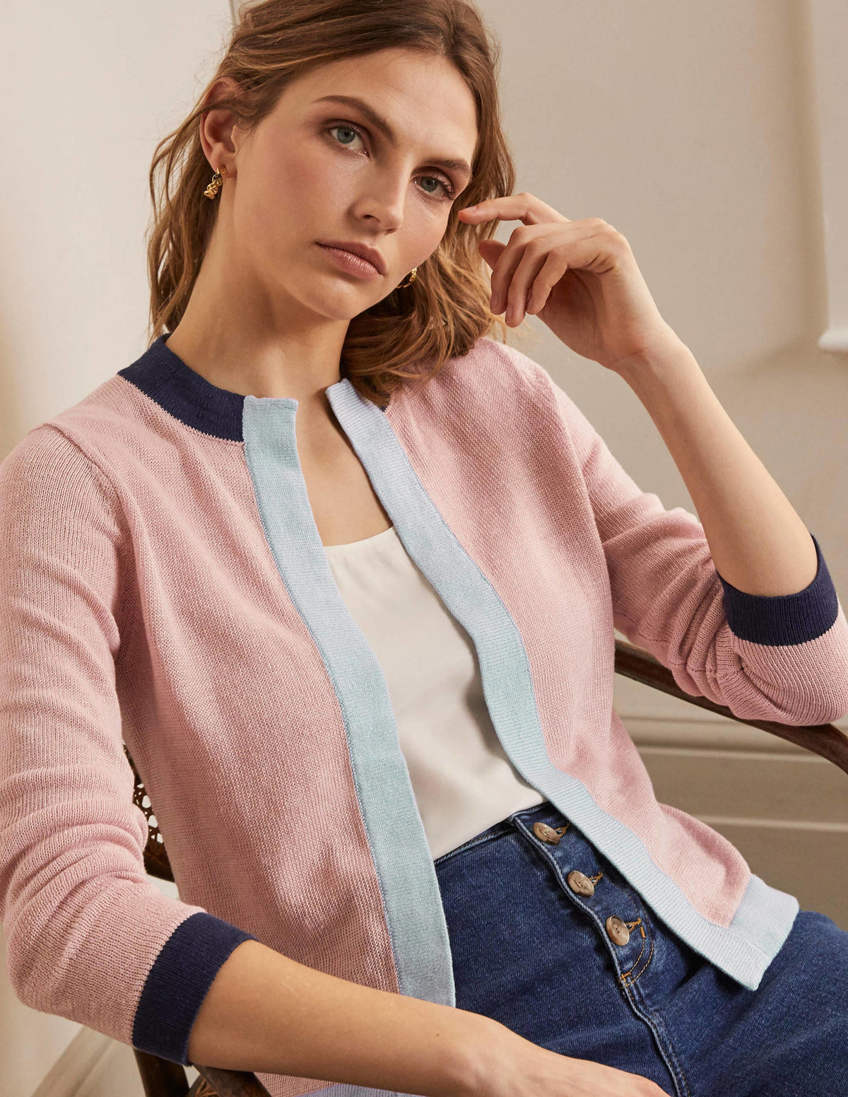 Gilet Dalton en lin-Colourblock milkshake - Image 1
