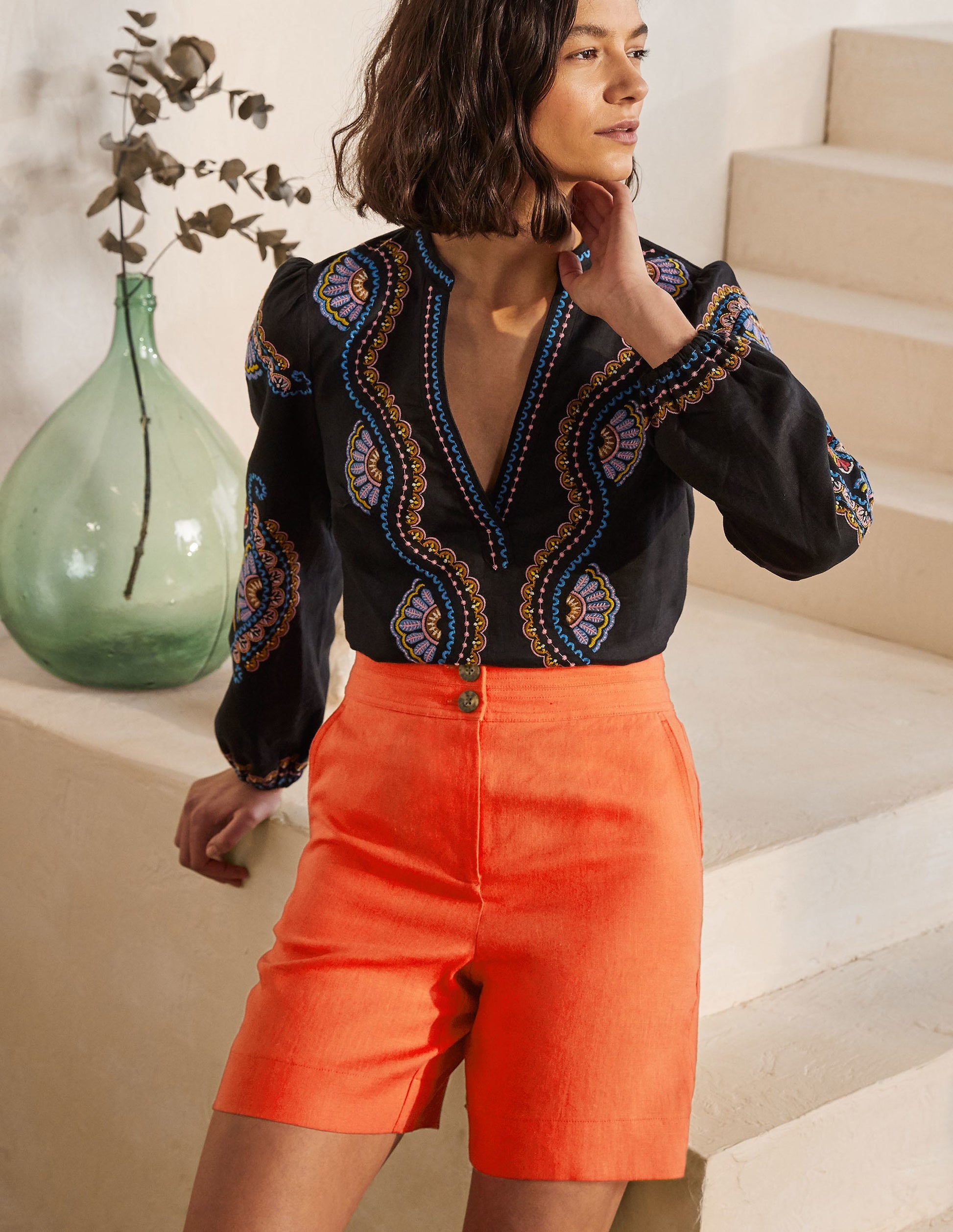 Cornwall Linen Shorts-Satsuma-1