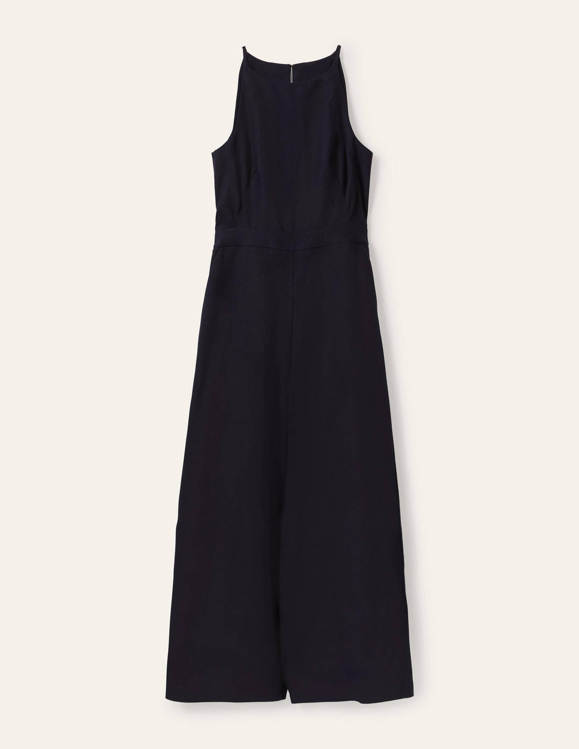 Neckholder-Jumpsuit aus Leinen-Marineblau - Image 5