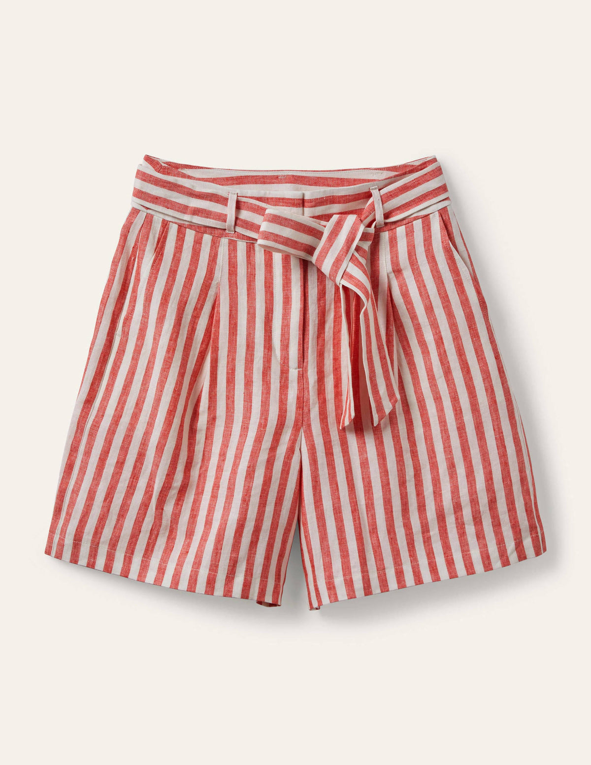 Paperbag-Leinenshorts-Kirschrot, Gestreift-6