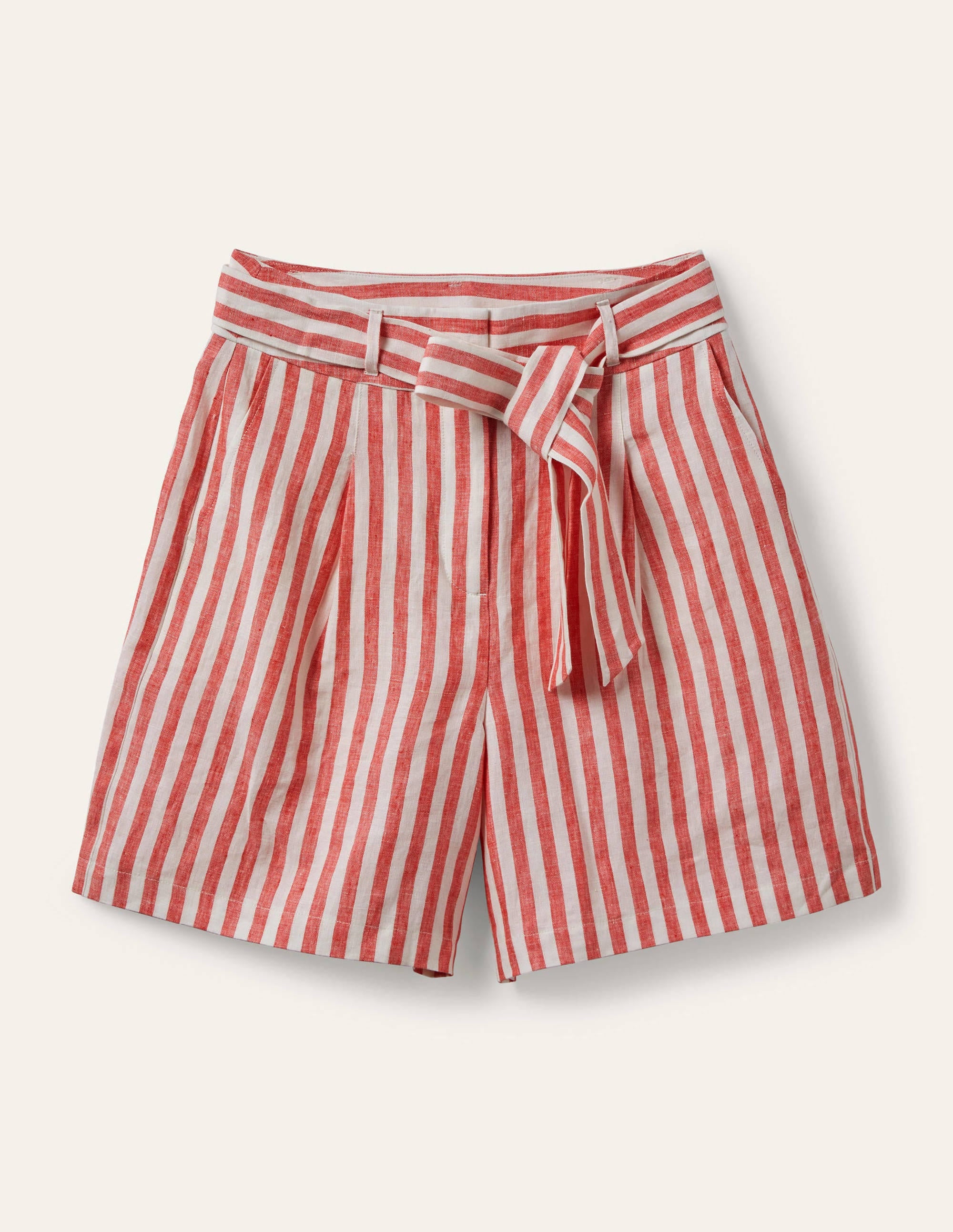 Paperbag-Leinenshorts-Kirschrot, Gestreift - Image 6