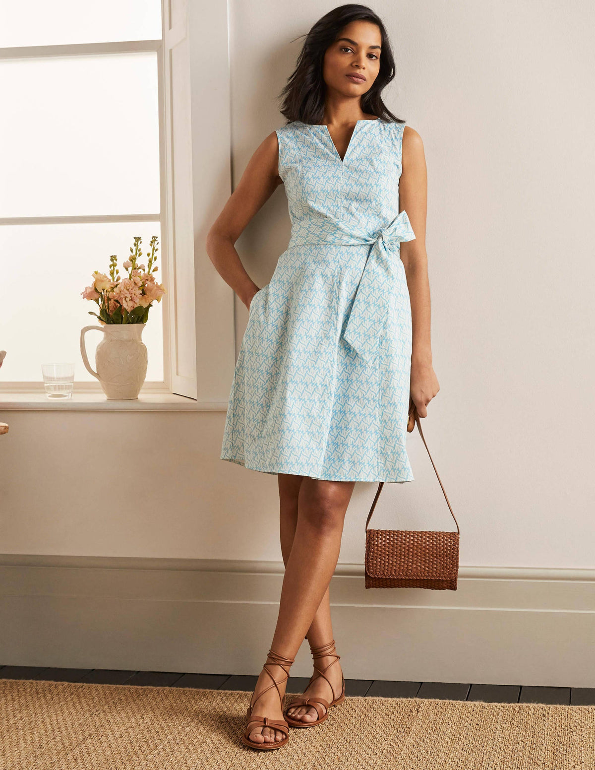 Mischa Kleid mit Gürtel-Meerblau, Schwingendes Korallenmuster-5