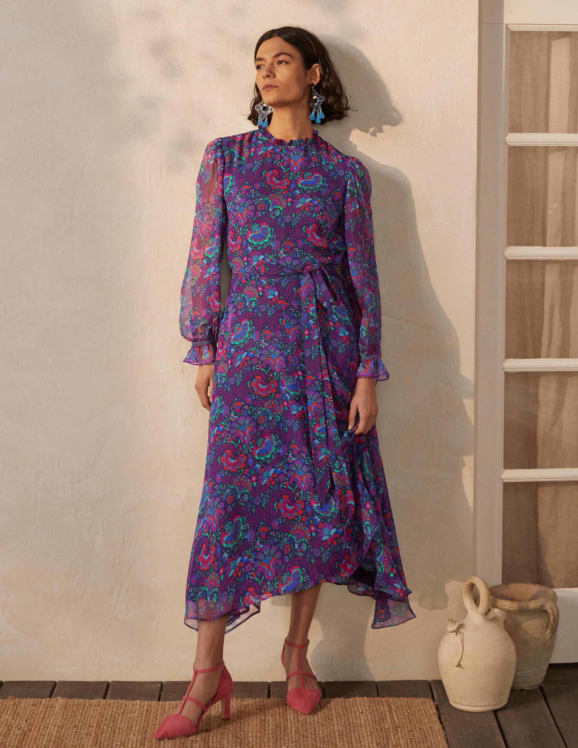 Robe Saskia en soie-Bleu marine foncé, motif Opulent Bloom - Image 4