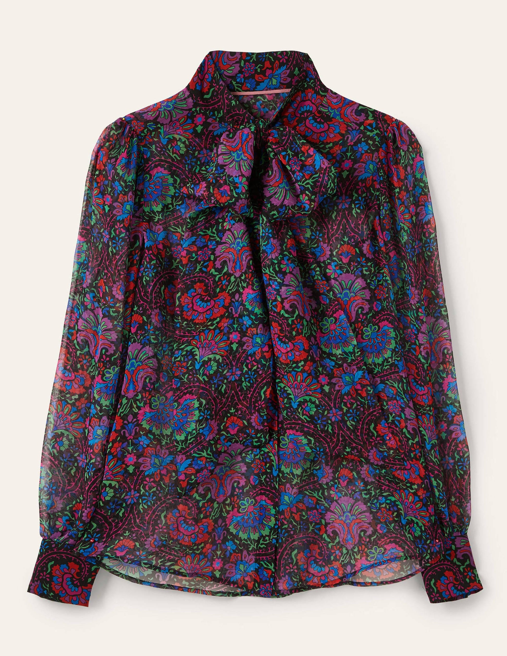 Rosaline Seidenbluse-Französisches Navy, Üppige Blüten-5