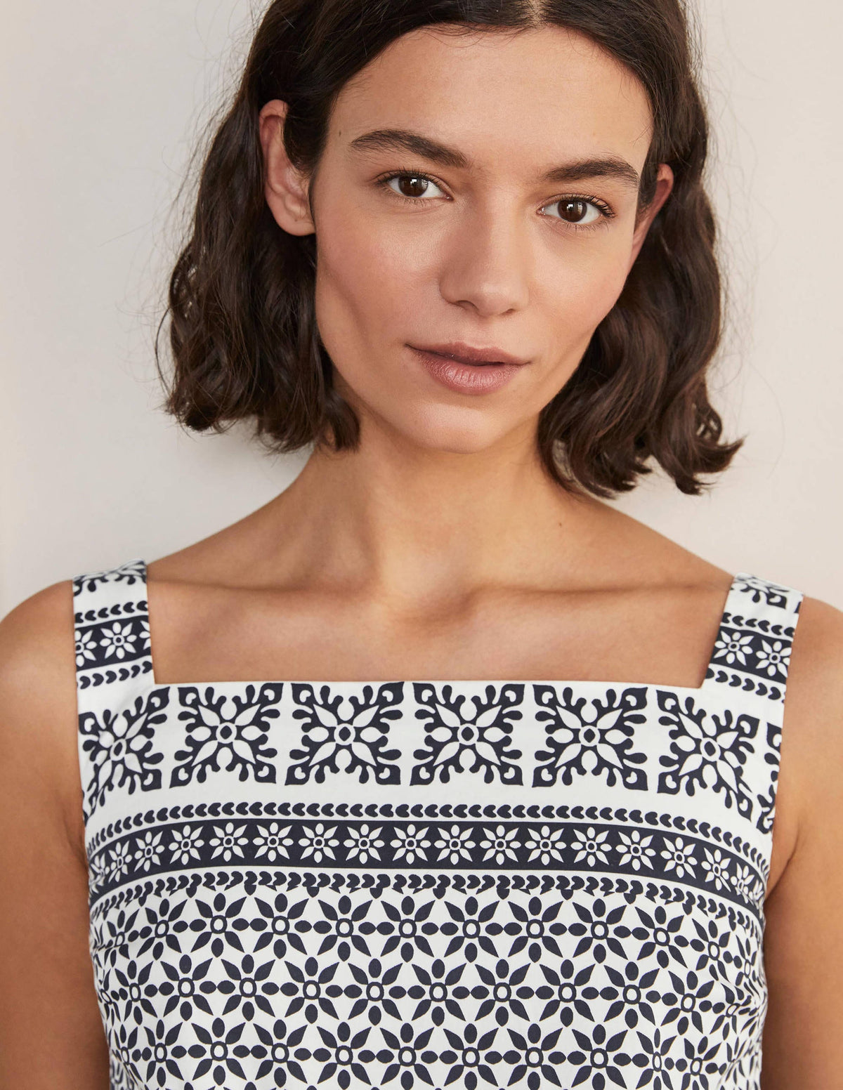 Aubrey Cotton Midi Dress-Ivory, Starflower Tile Border - Image 3