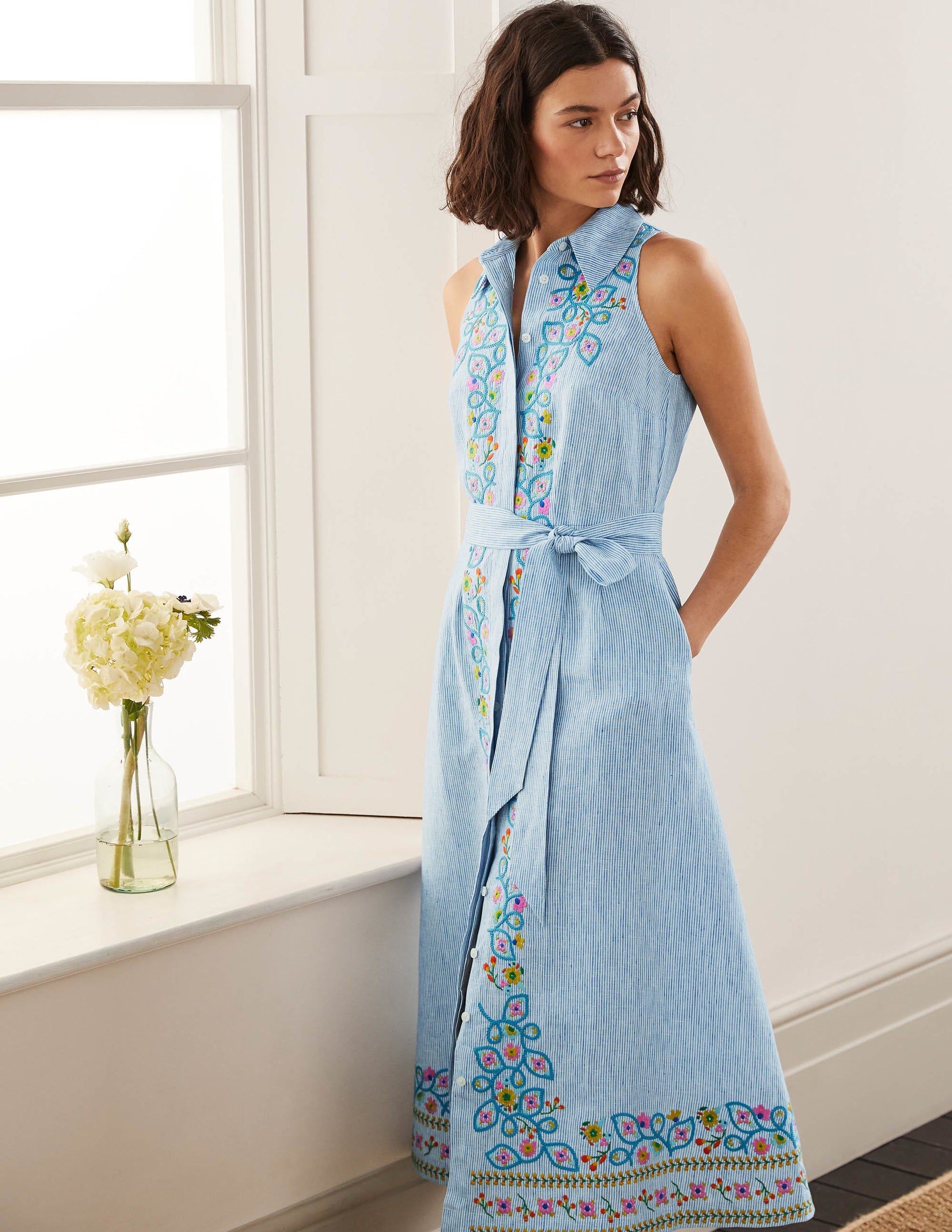 Kate Hemdblusenkleid aus Leinen-Marokkoblau, Gestreift-6