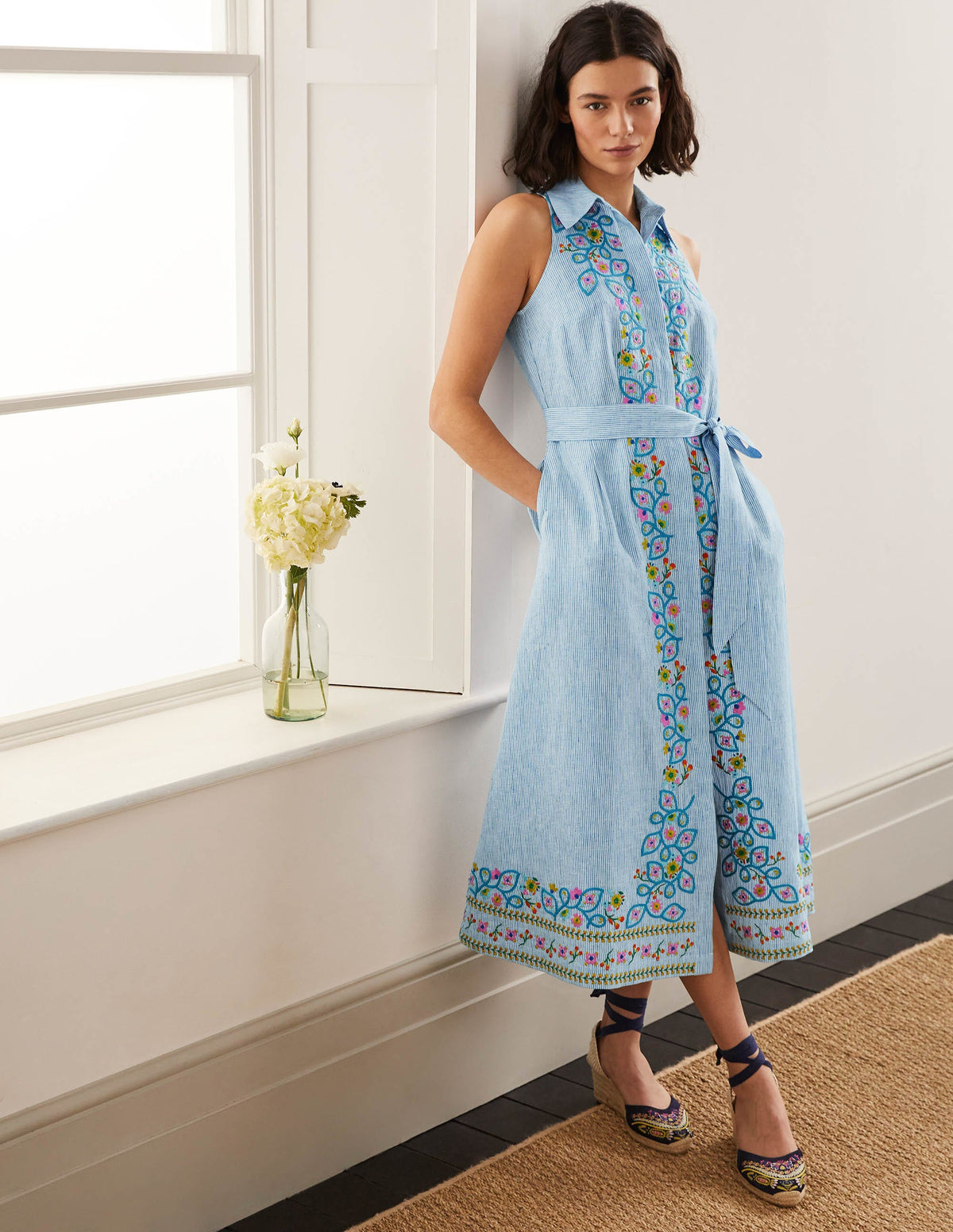 Kate Hemdblusenkleid aus Leinen-Marokkoblau, Gestreift-1