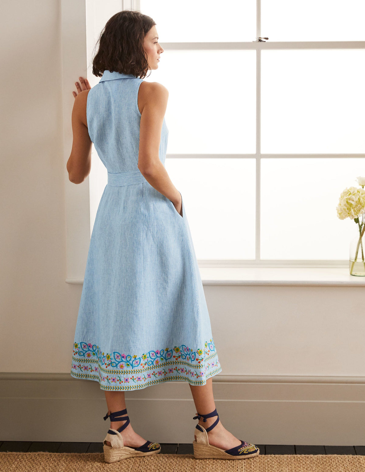 Kate Hemdblusenkleid aus Leinen-Marokkoblau, Gestreift - Image 2