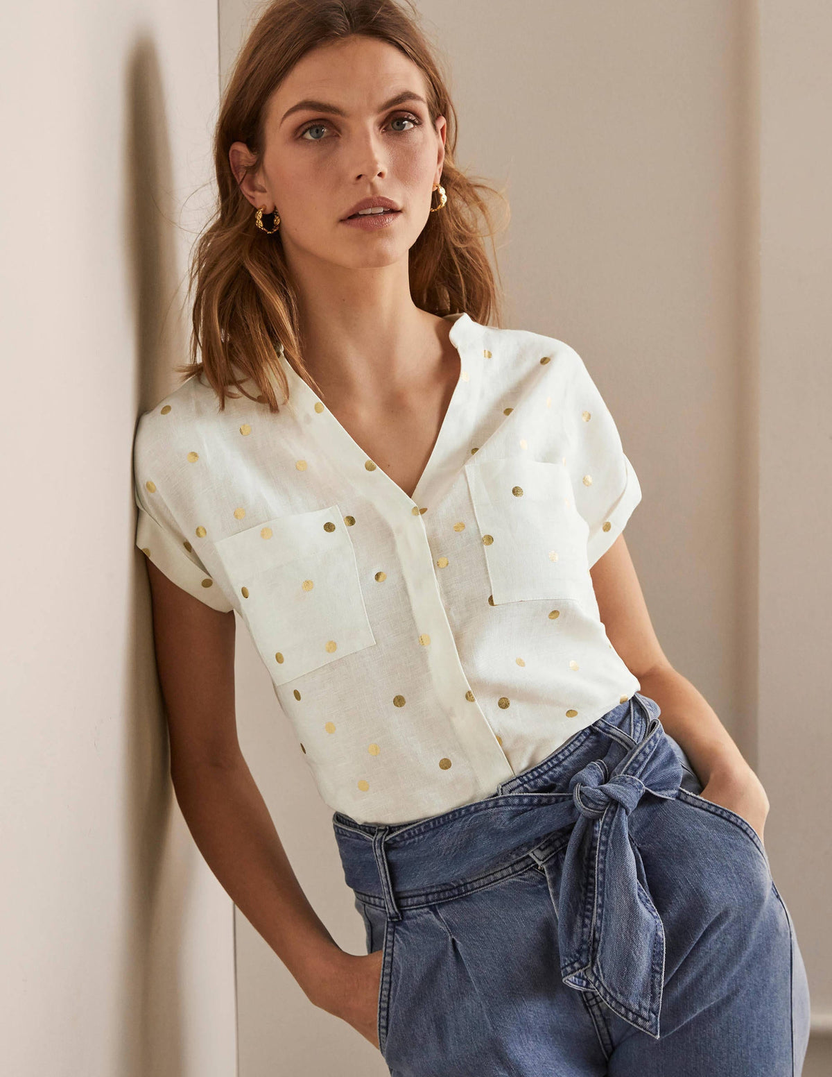 Evie Leinenhemd-Naturweiß, Polka-Tupfen - Image 5