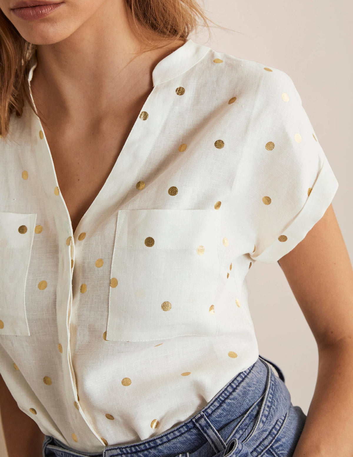 Evie Leinenhemd-Naturweiß, Polka-Tupfen-3