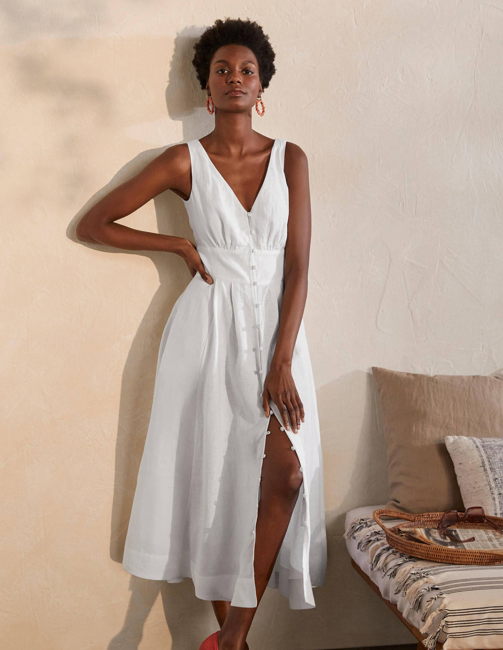Jemima Midikleid aus Leinen-Weiß-4