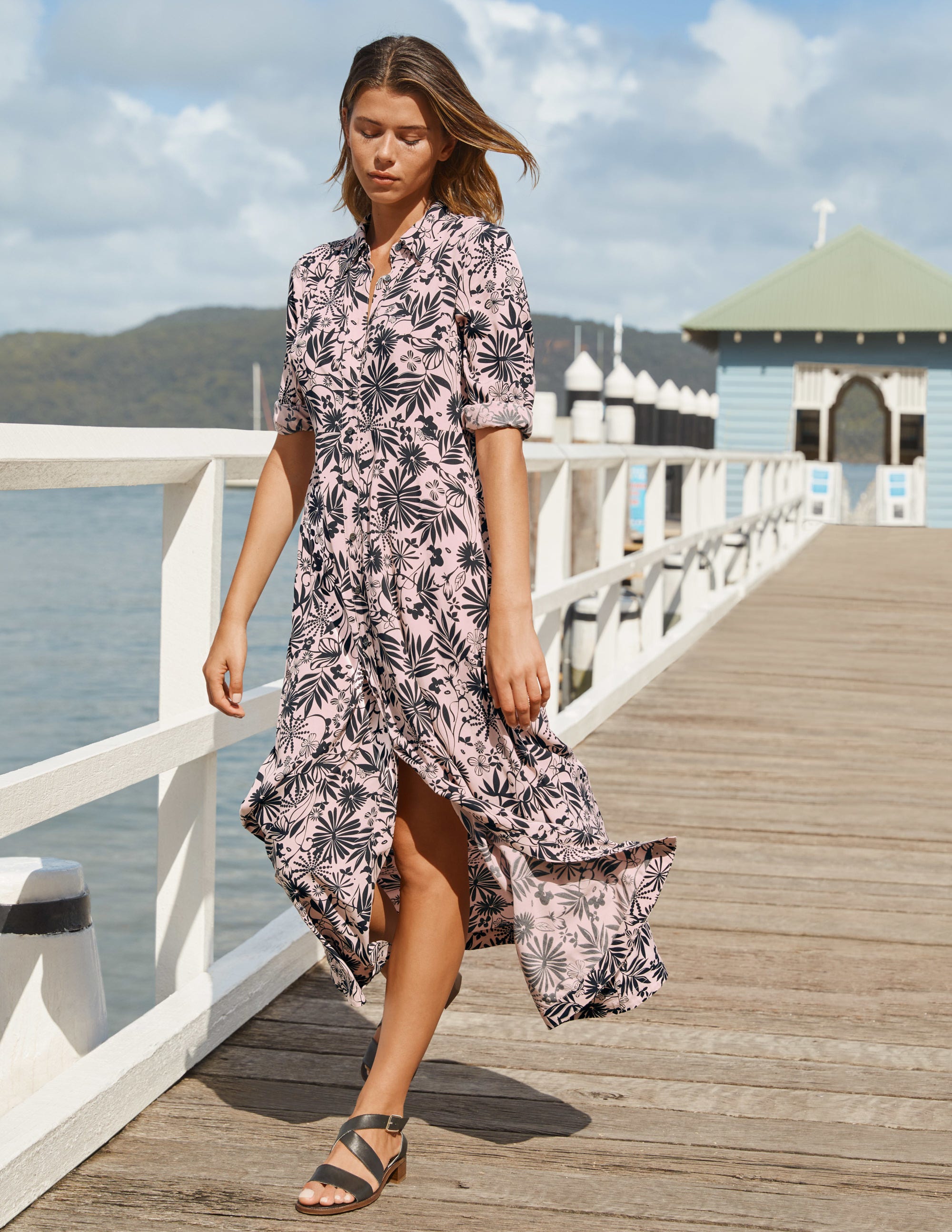 Cecile Midi-Hemdblusenkleid-Milchshake, Zauberhafte Blumen - Image 4
