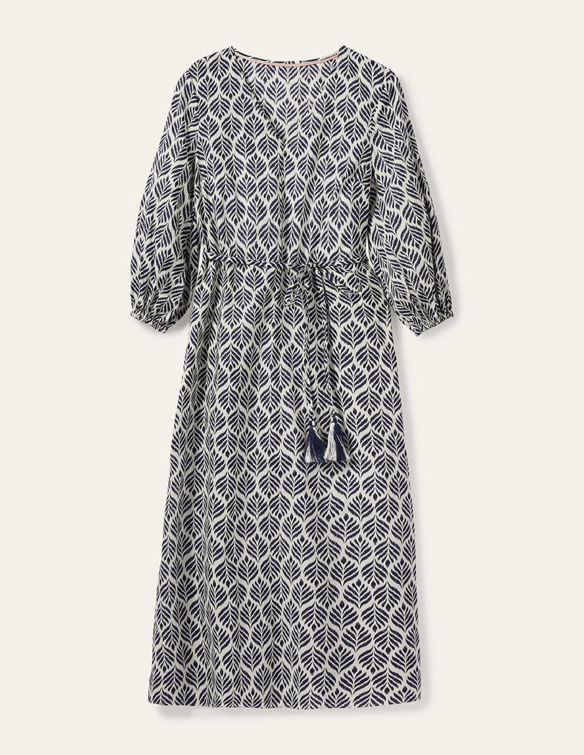 Daria Midikleid aus Baumwolle-Naturweiß, Palmenkachel-5
