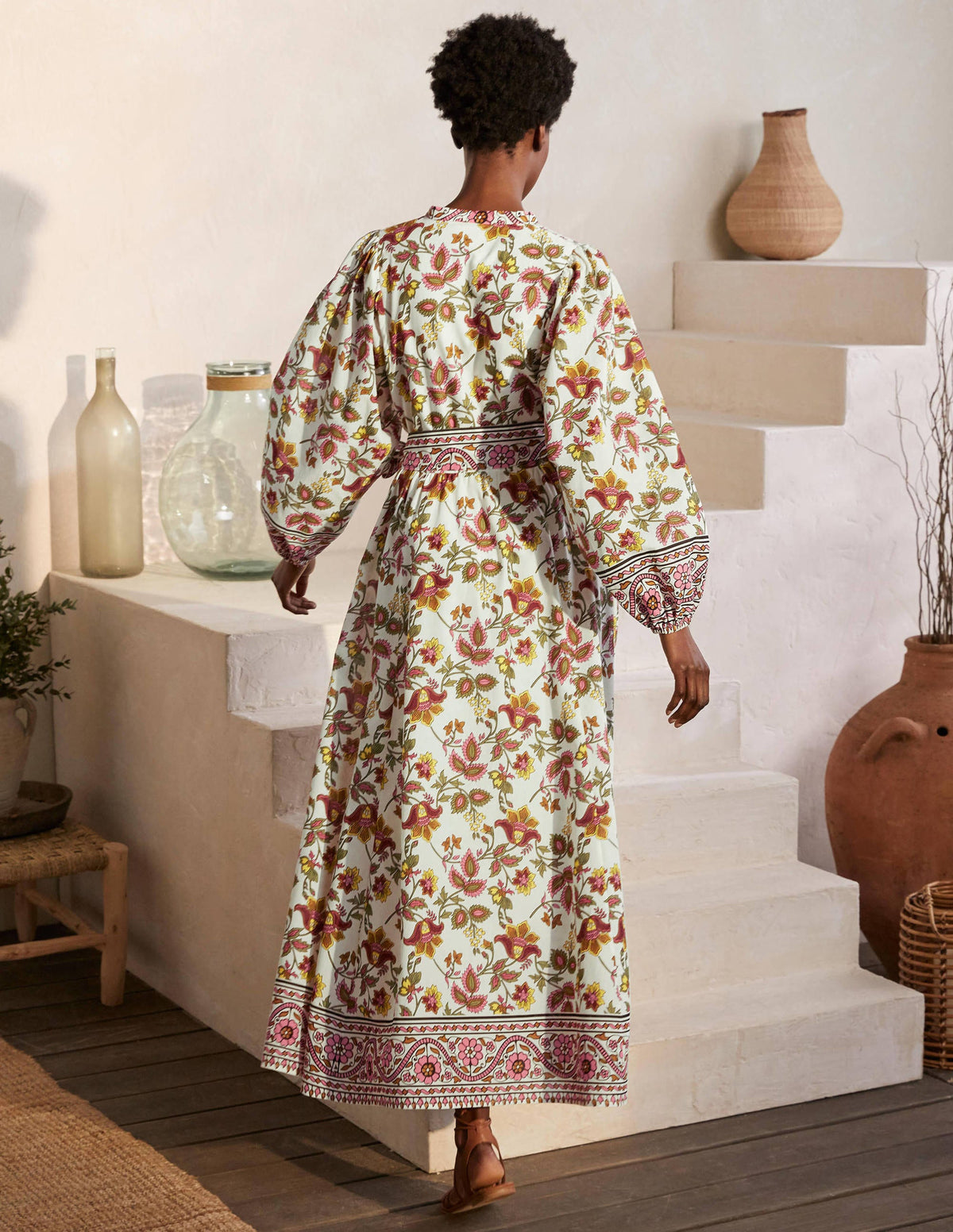 Notch Neck Cotton Maxi Dress-Ivory, Summer Chintz-2