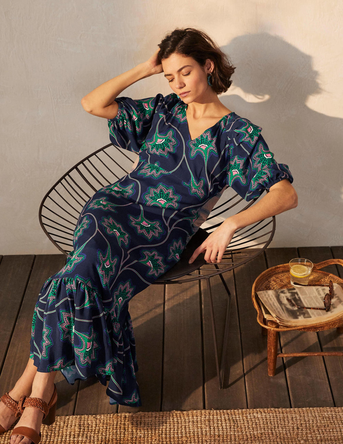 Claire Tiered Maxi Dress-Navy, Ornate Floral Vine-1