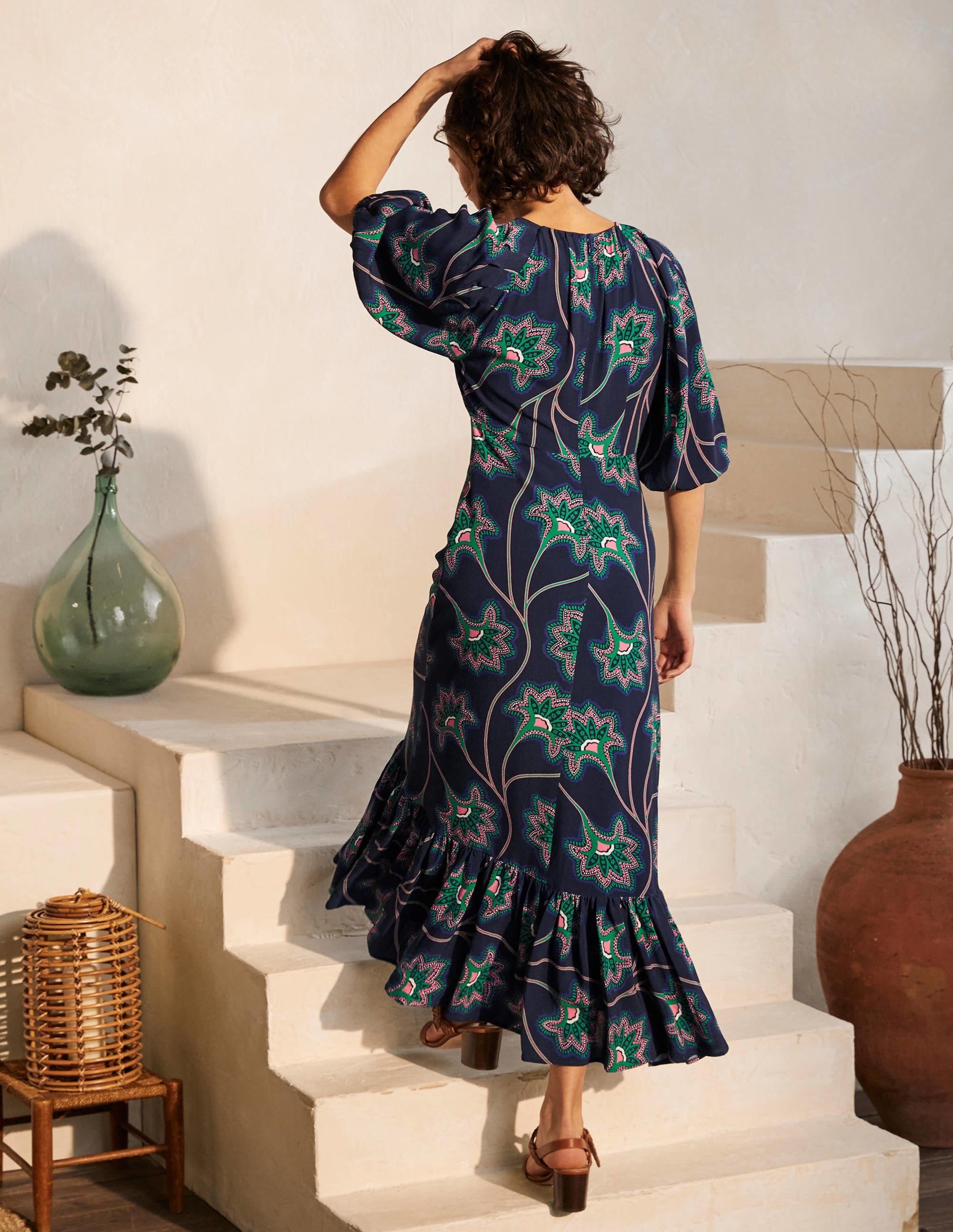 Claire Tiered Maxi Dress-Navy, Ornate Floral Vine - Image 3