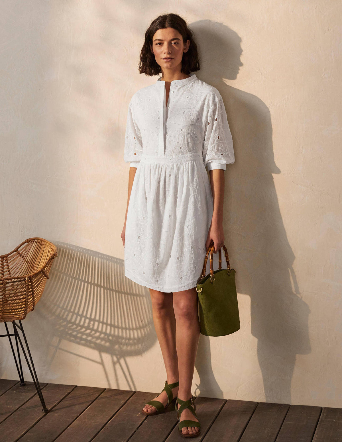 Robe en coton et broderie anglaise-Blanc-4